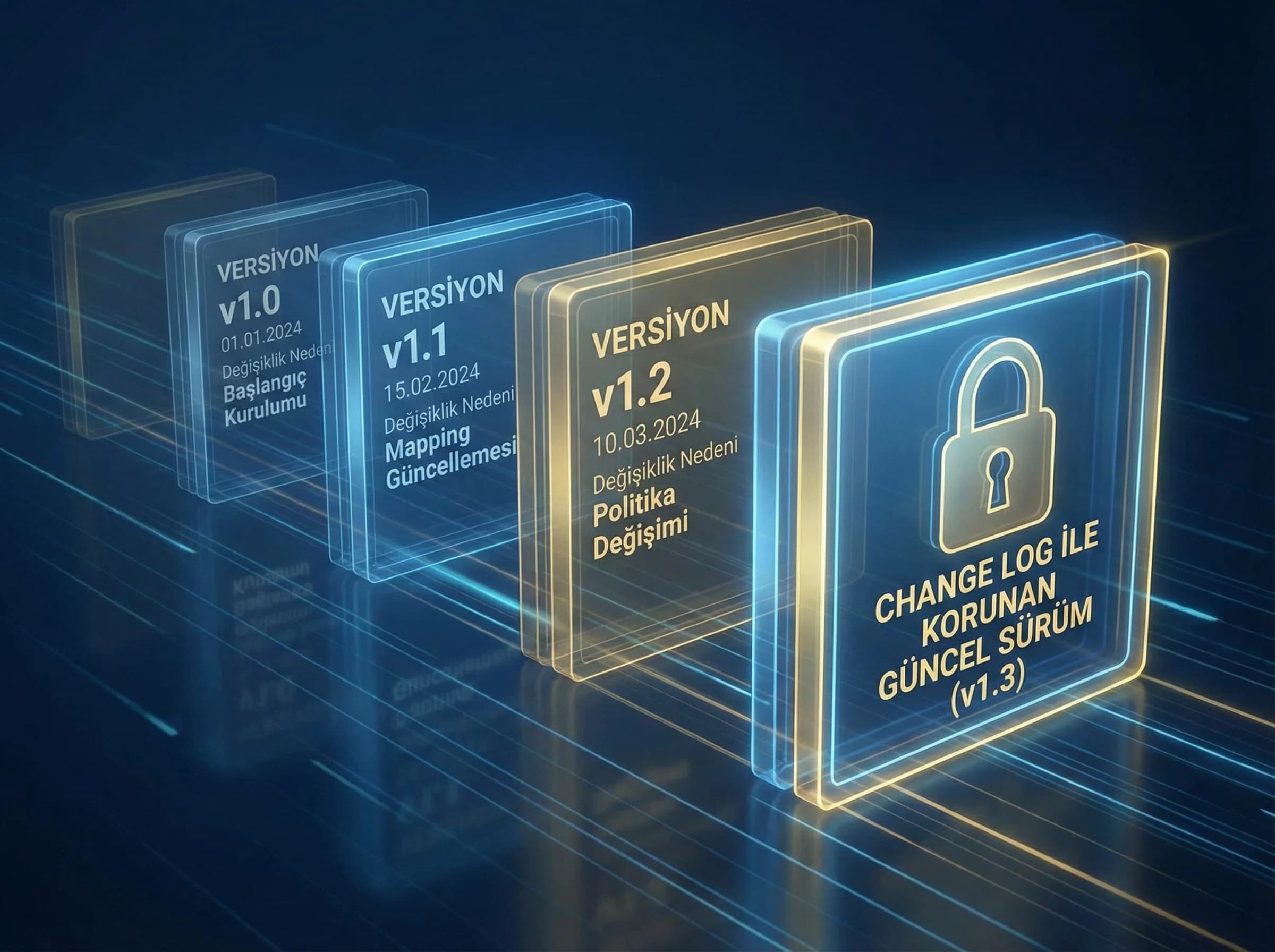 Versiyonlama ve change log katmanını ayıran görsel, riskleri azaltır