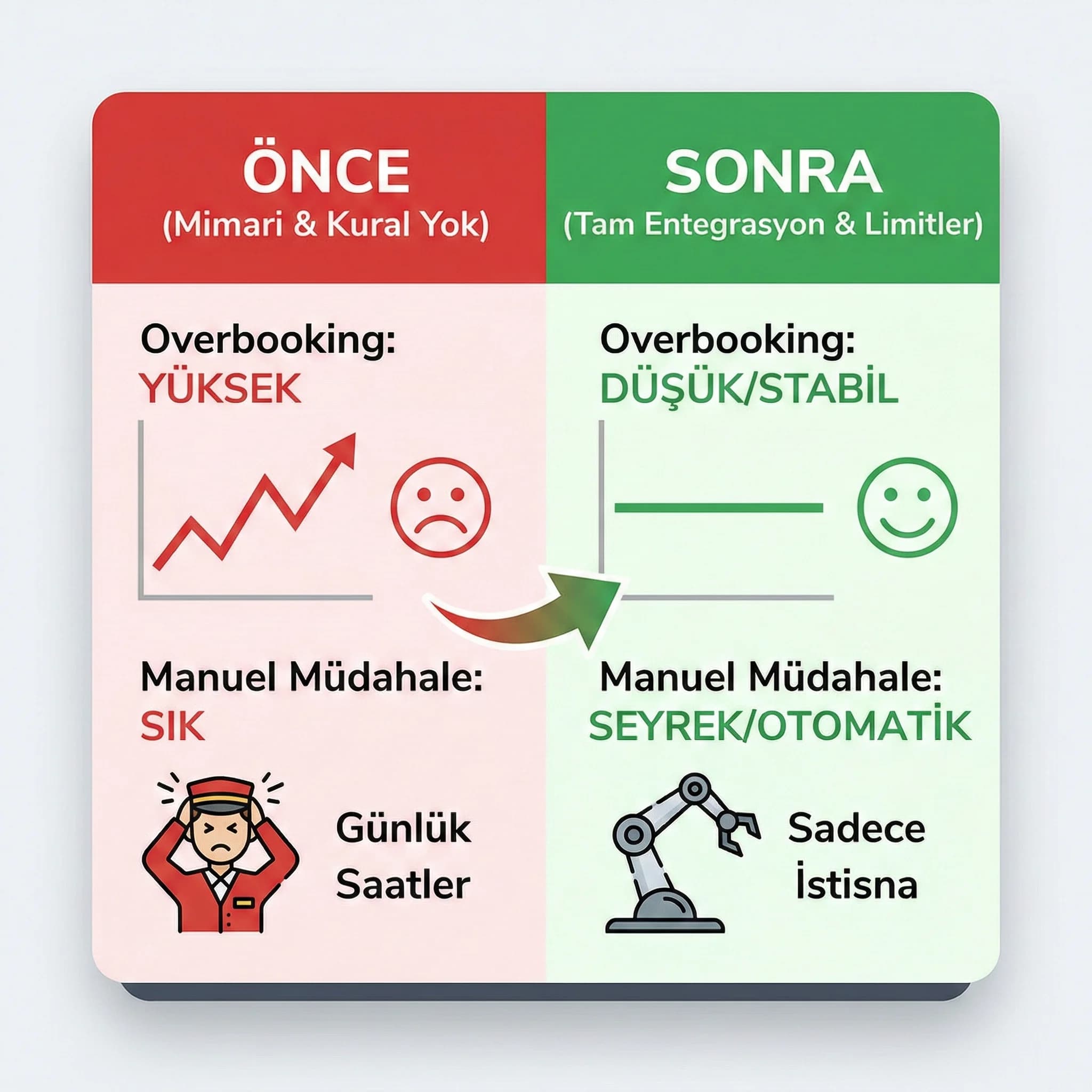 Limit ve stop-sale sonrası KPI kartı, overbooking ve manuel iş yükünü izler
