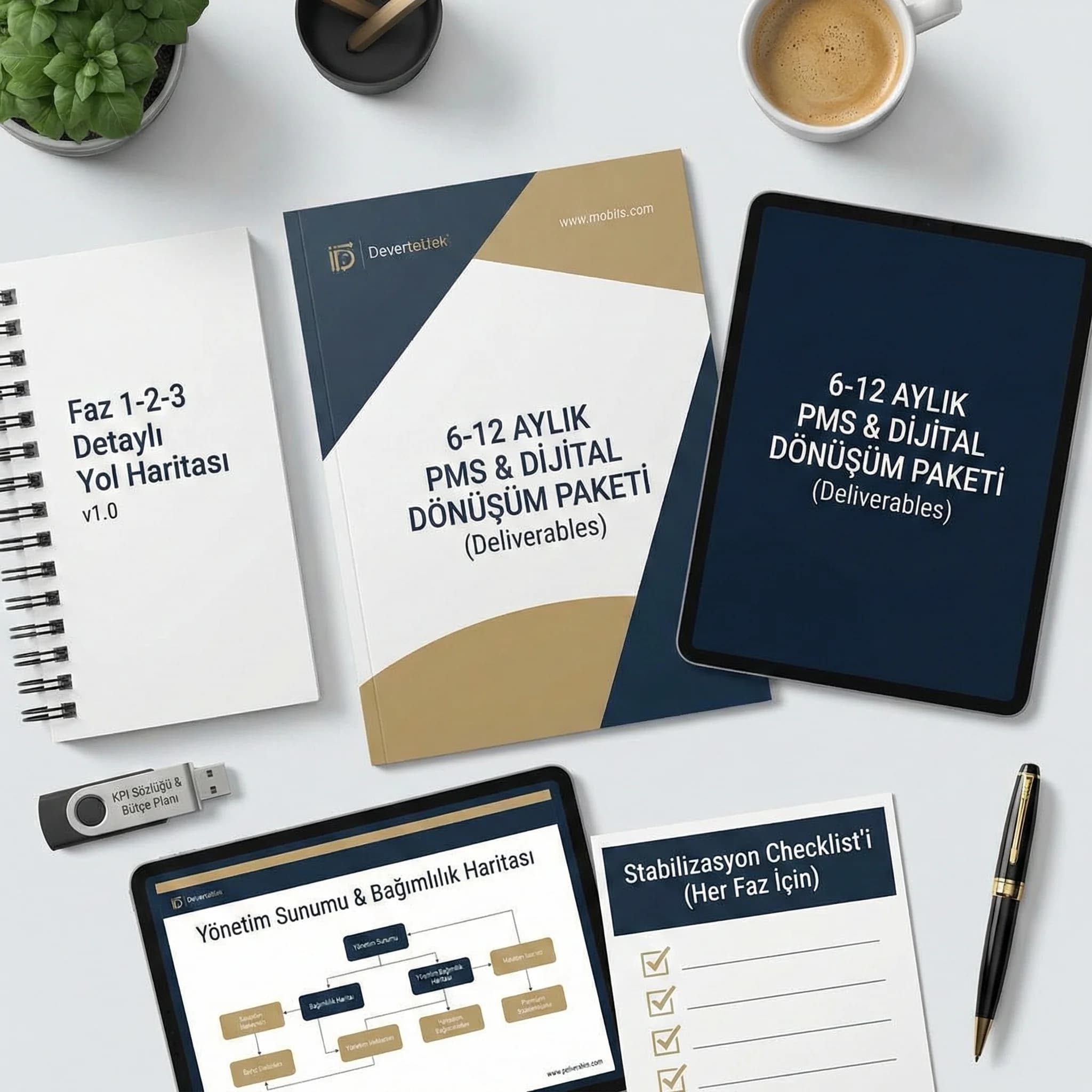 6–12 aylık dönüşüm deliverables kartı, minimum entegre dijital otel vizyonunu gösterir