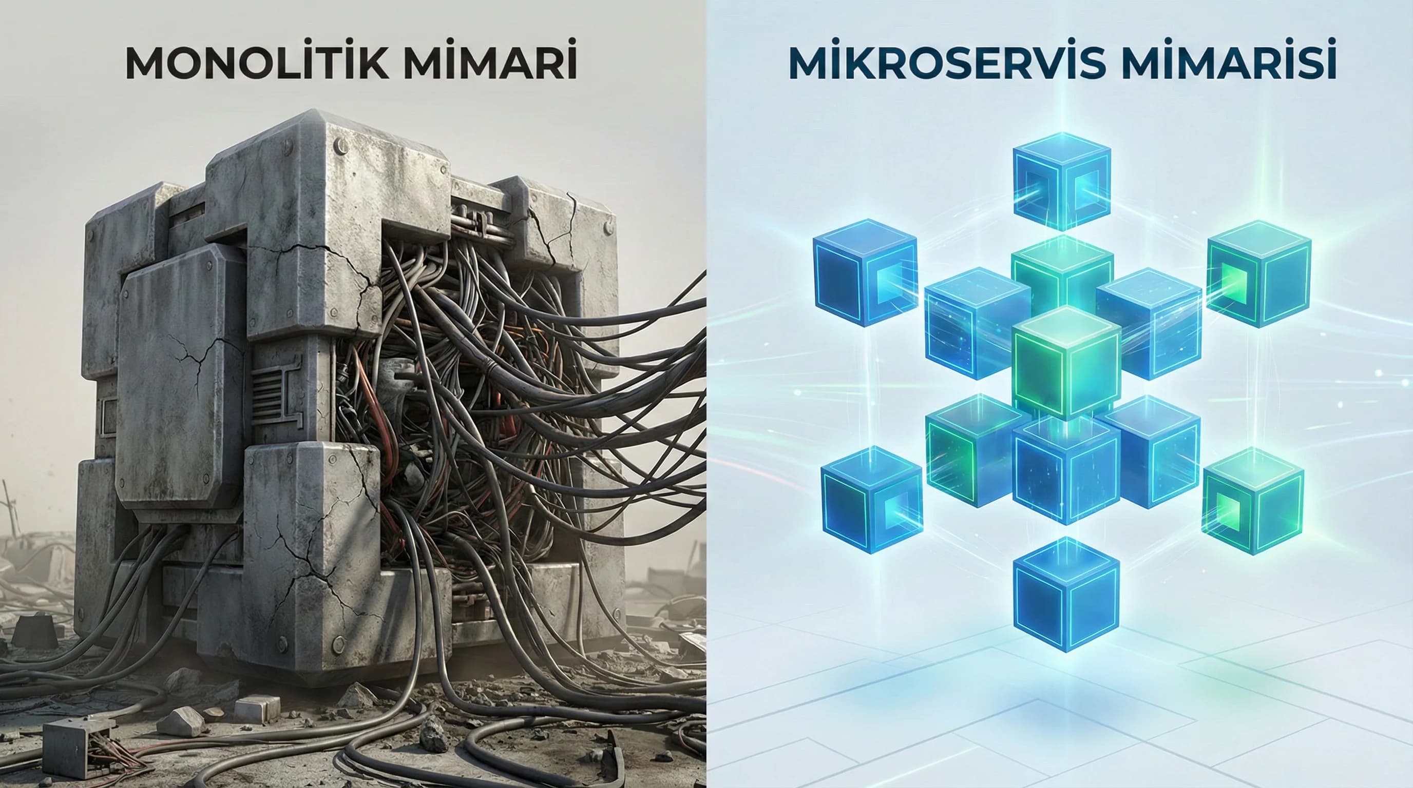 Monolitik ve microservice PMS farkı görseli, entegrasyon kararını kolaylaştırır