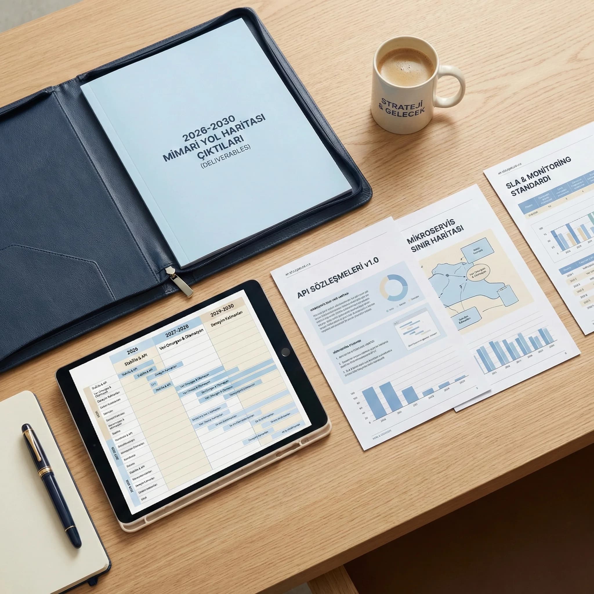 Mimari roadmap deliverables kartı, 2026–2030 planını ve çıktıları listeler