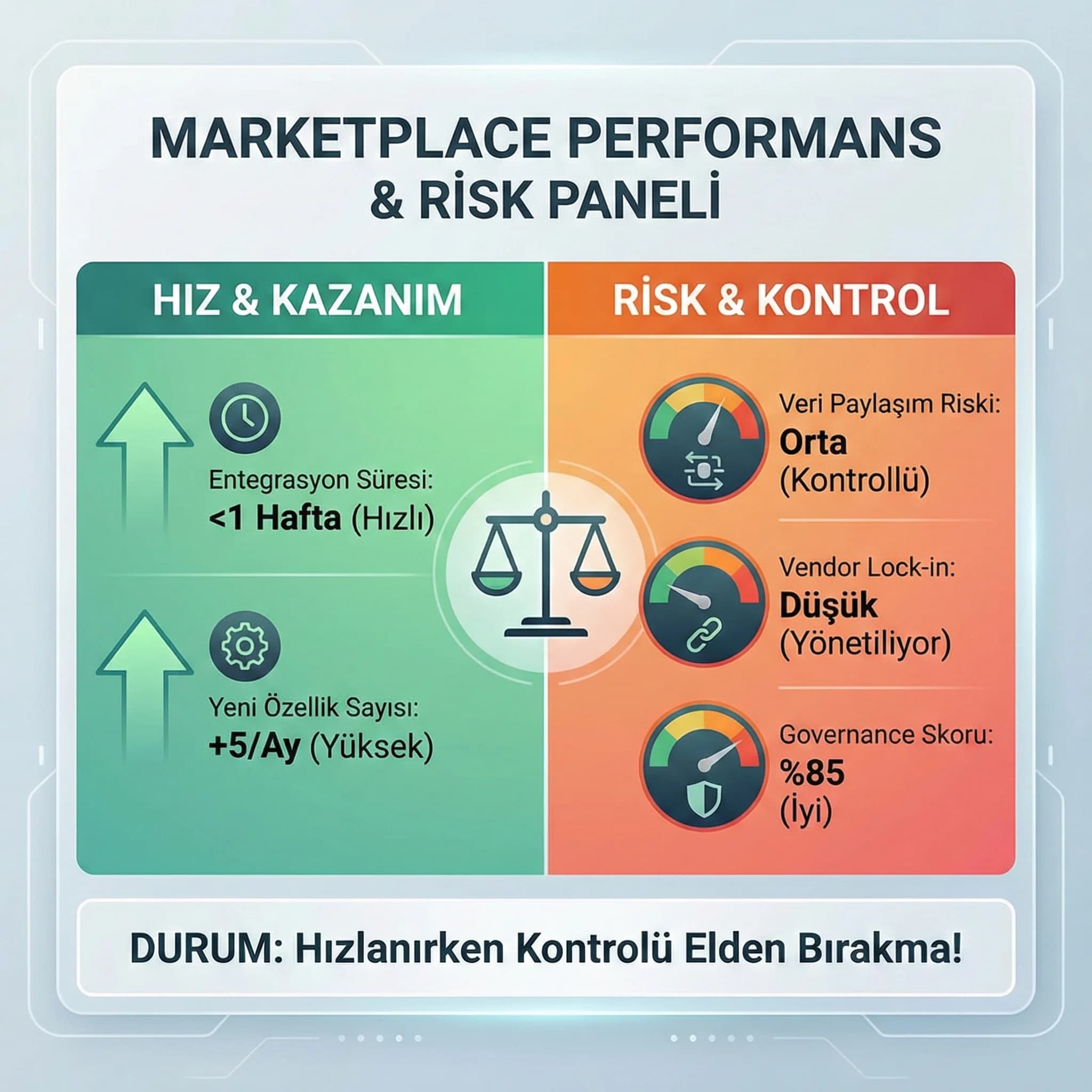 Marketplace KPI kartı + hız ve risk dengesi + otel teknoloji yönetimi