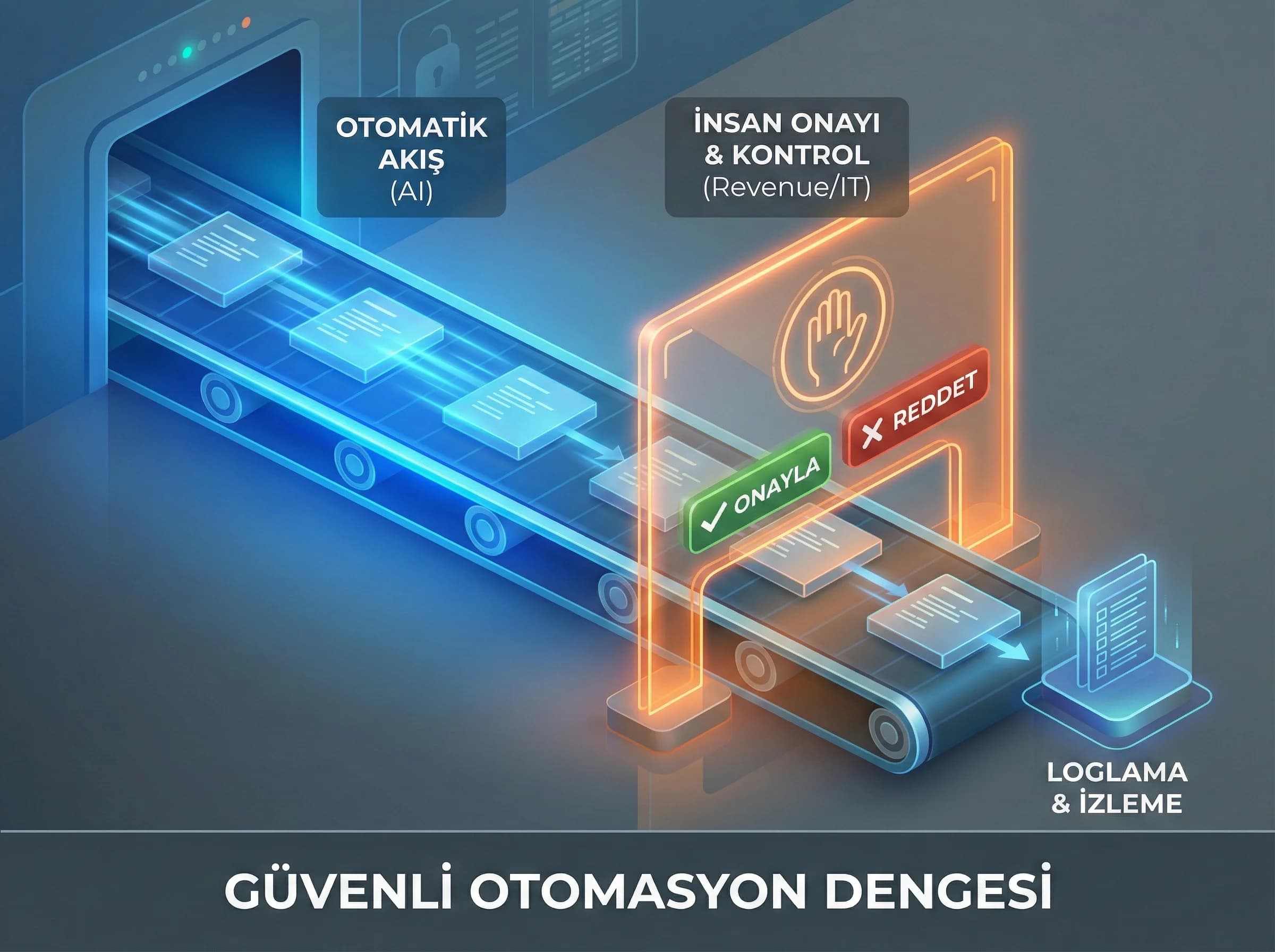 Otomasyon ve insan kontrolü ayırıcı görseli, güvenli kural yönetimi sağlar