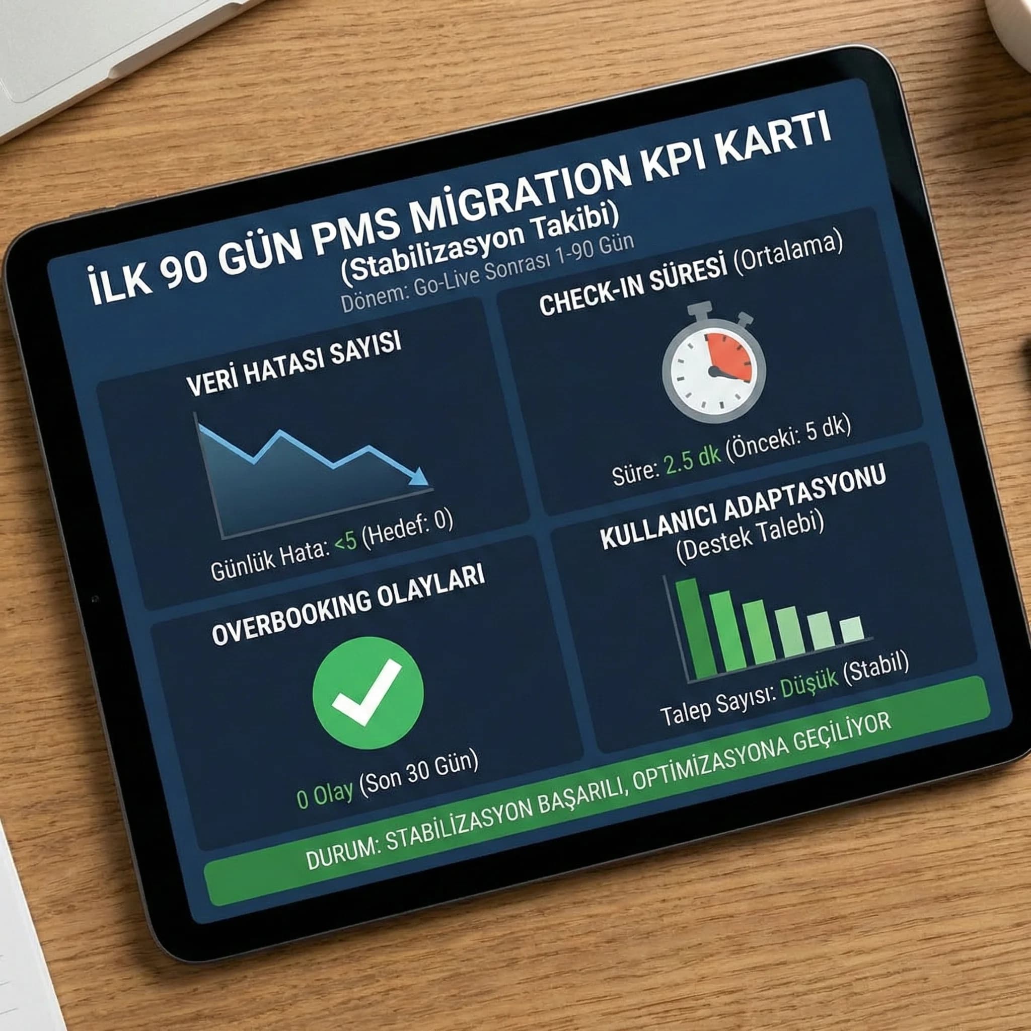 İlk 90 gün KPI kartı, migration sonrası stabilizasyonu takip eder