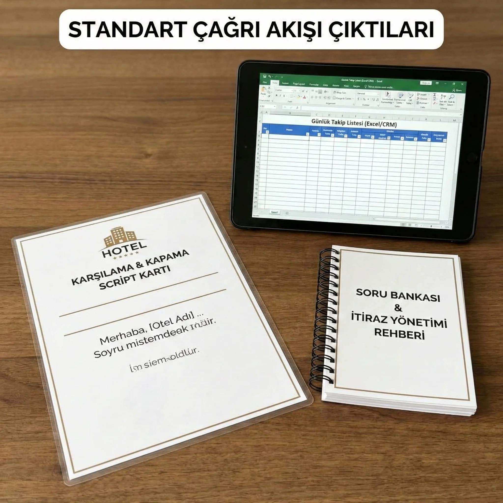 Telefon karşılama script kartı ve satış akışı çıktıları, otel call center standardı