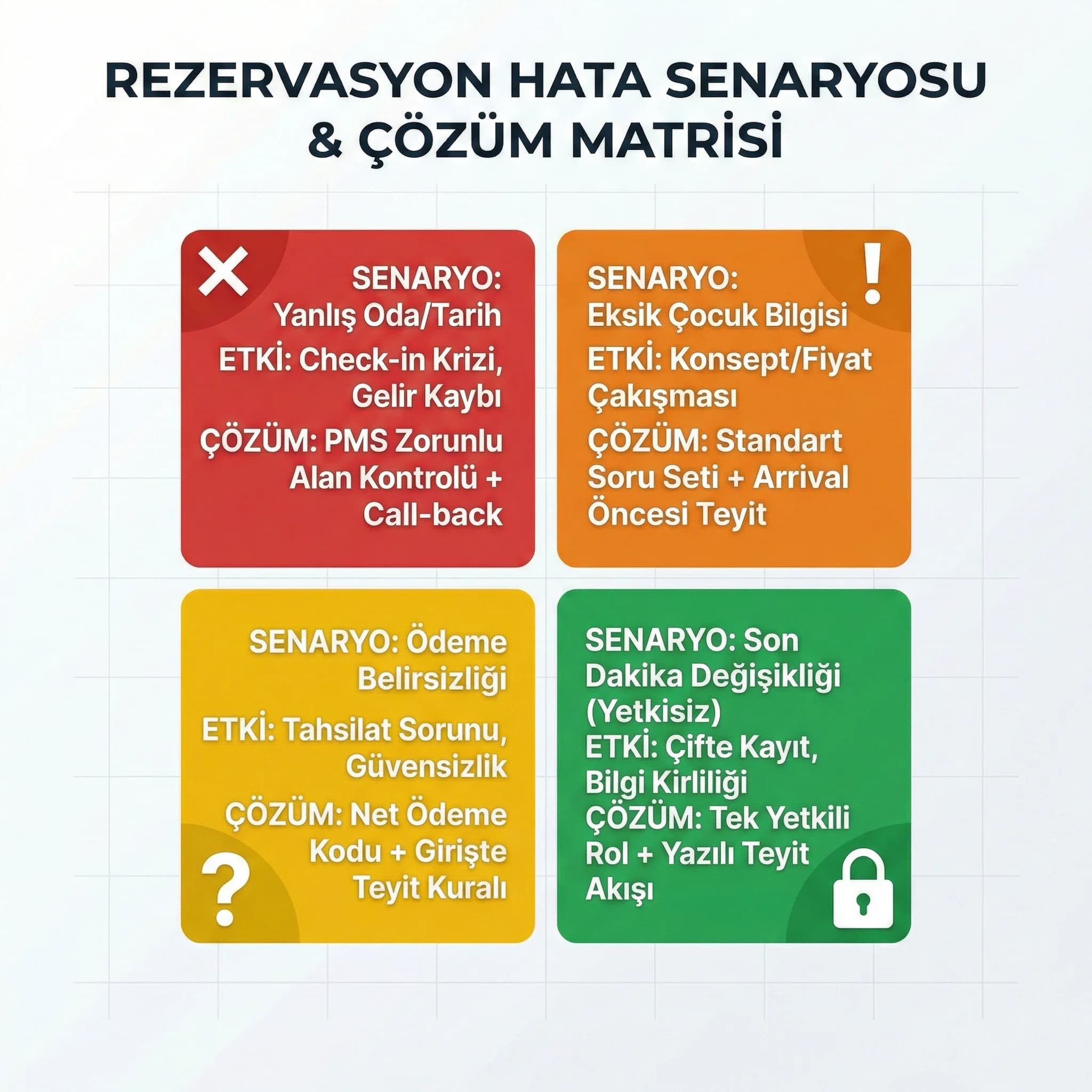 Rezervasyon hata senaryosu matrisi ve çözüm kartı, koordinasyon etkisi