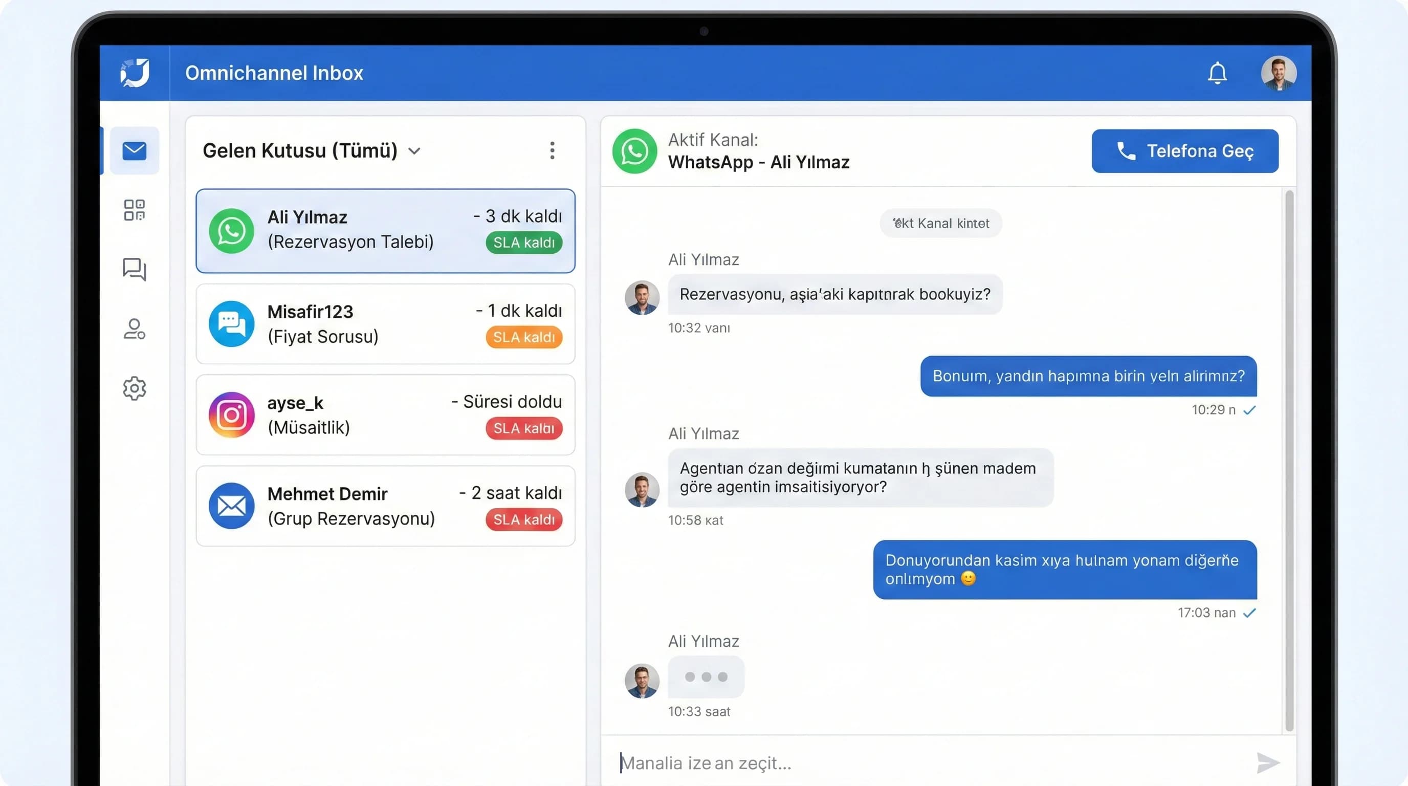 Omnichannel inbox ekranı, voice ve mesaj kuyrukları birlikte