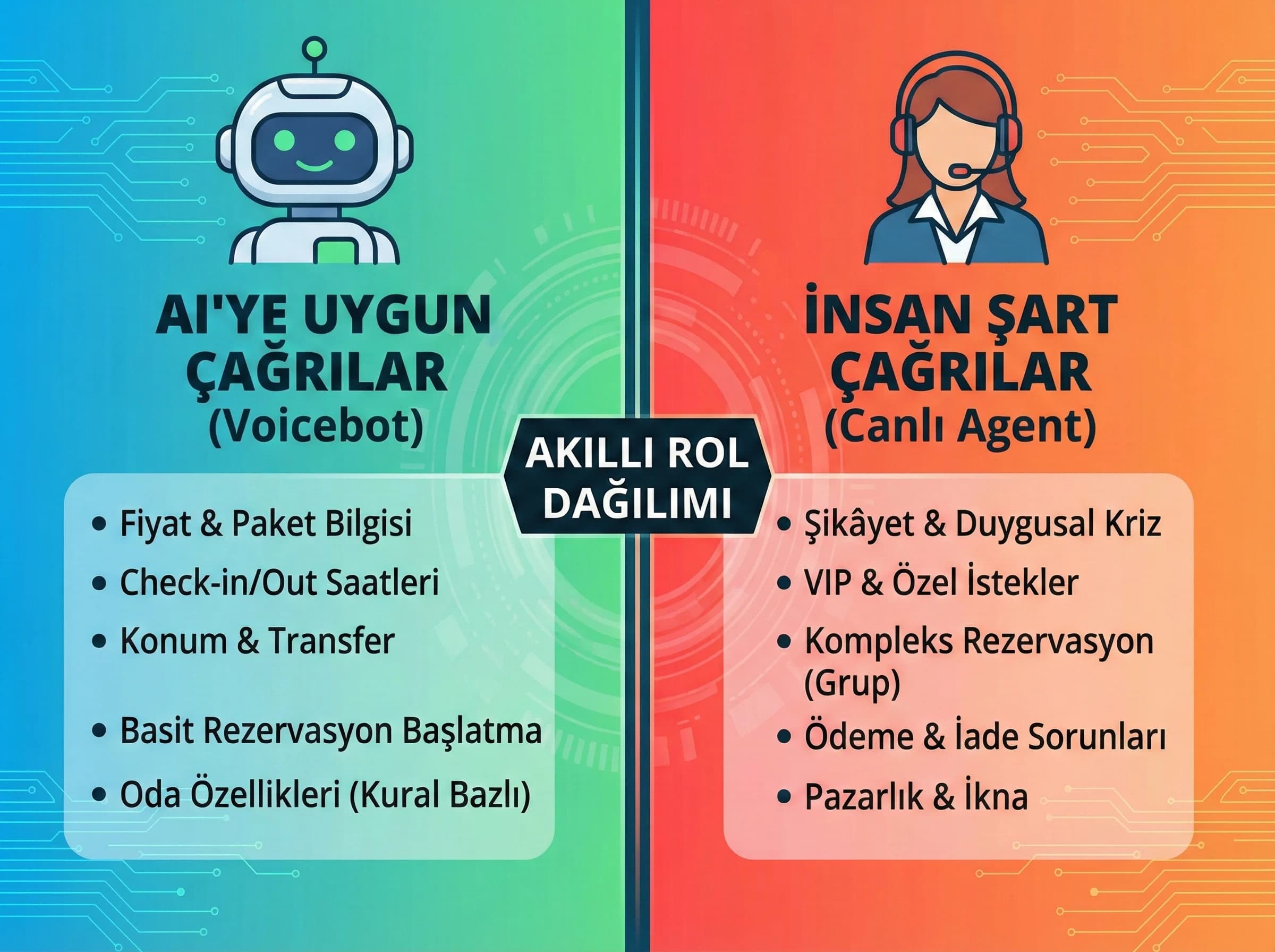 AI’ye uygun çağrılar ve insan gerektiren çağrılar ayrımı, otel call center