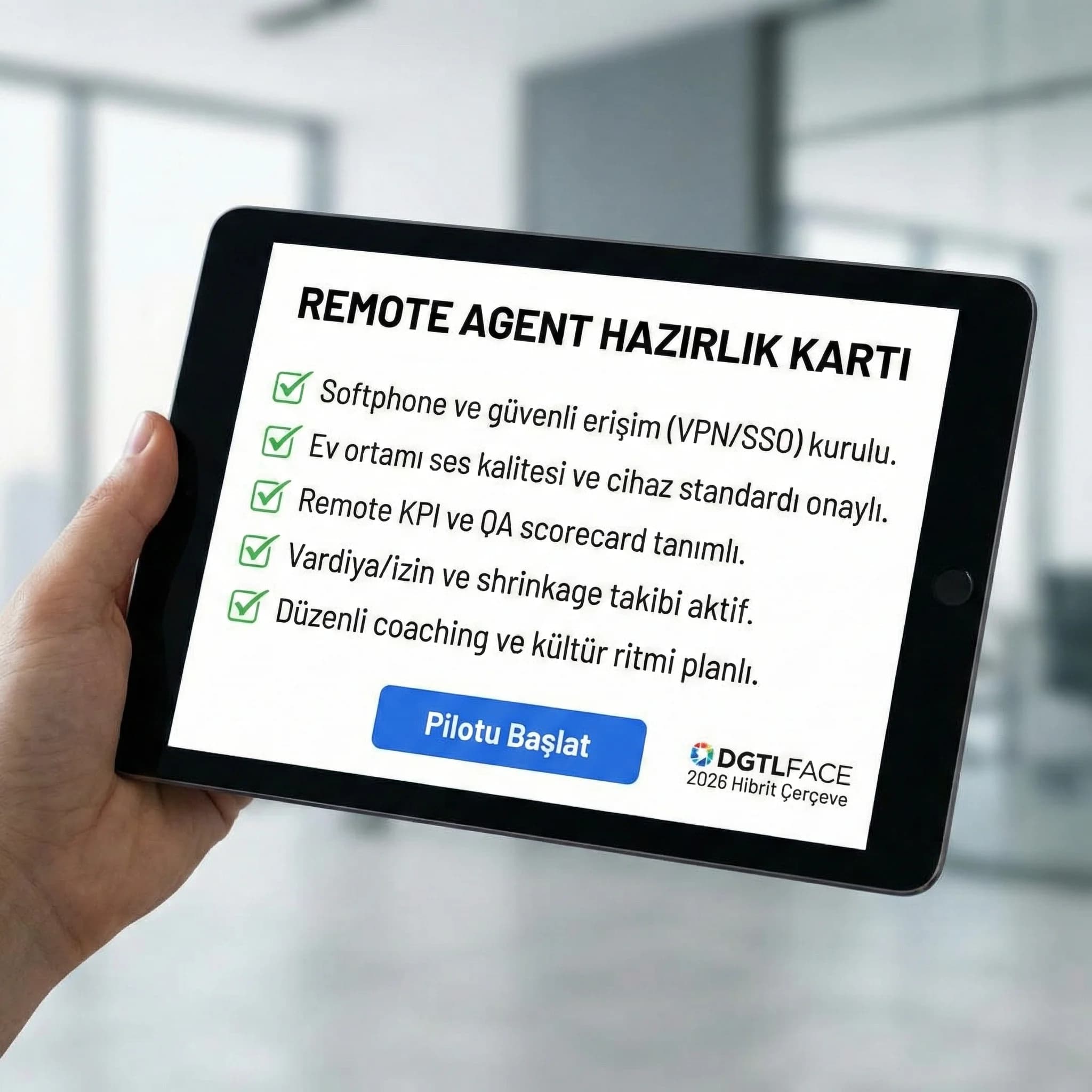 Remote/hybrid rezervasyon ekibi checklist kartı, teknoloji güvenlik KPI kültür