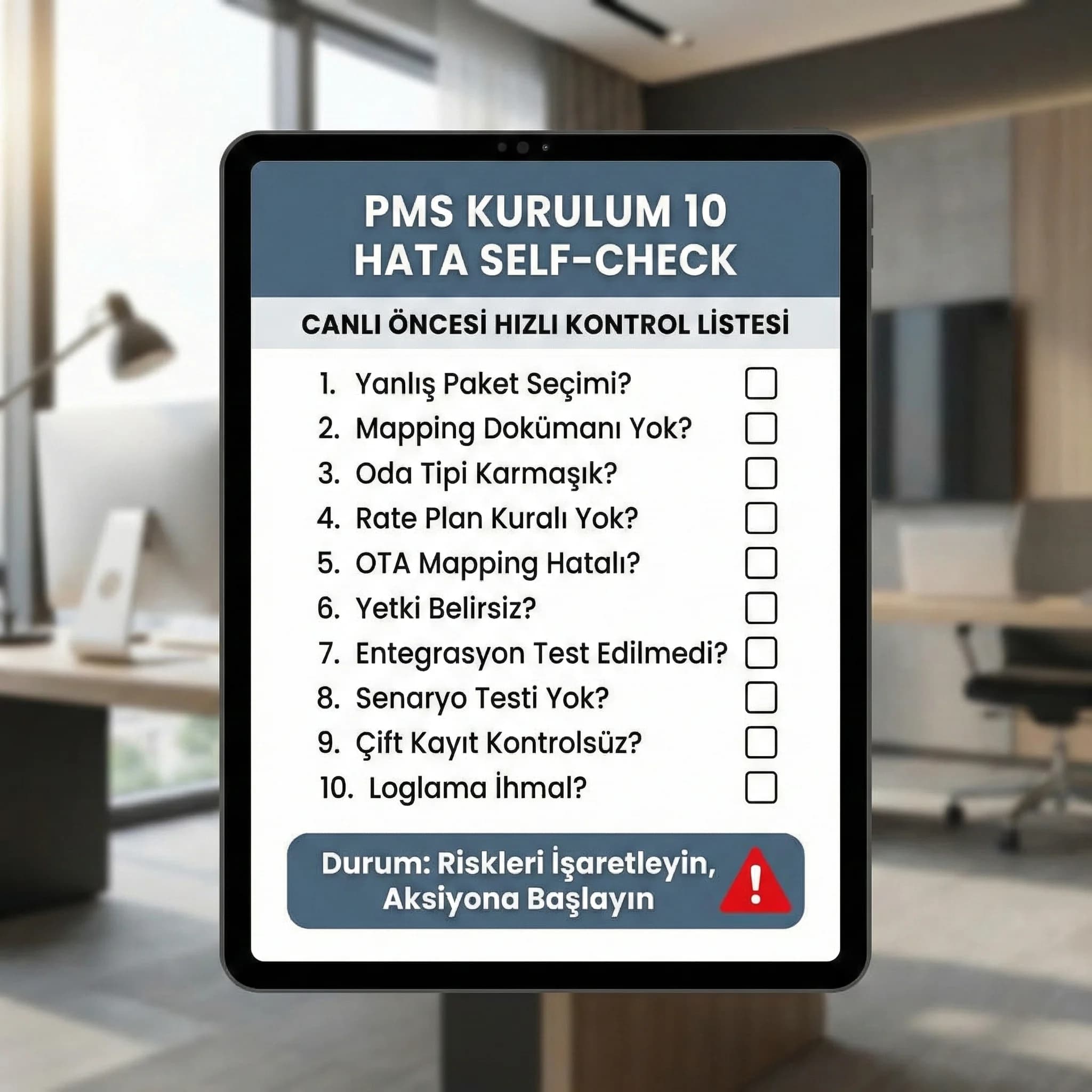 PMS entegrasyon ve test akışı diyagramı, otel kanal yönetimi bağlamı