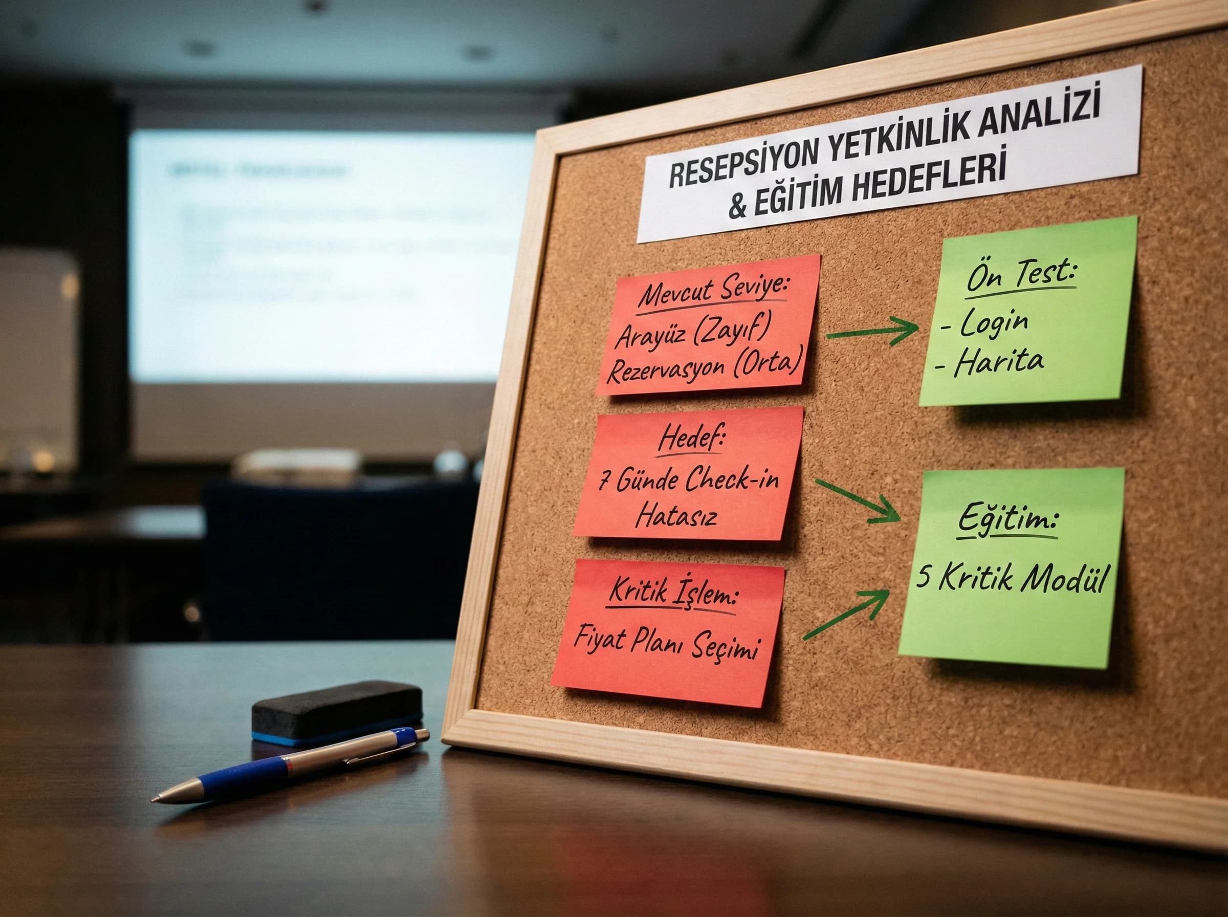 Eğitim hedefleri ve yetkinlik analizi bölüm ayırıcı, otel eğitim bağlamı
