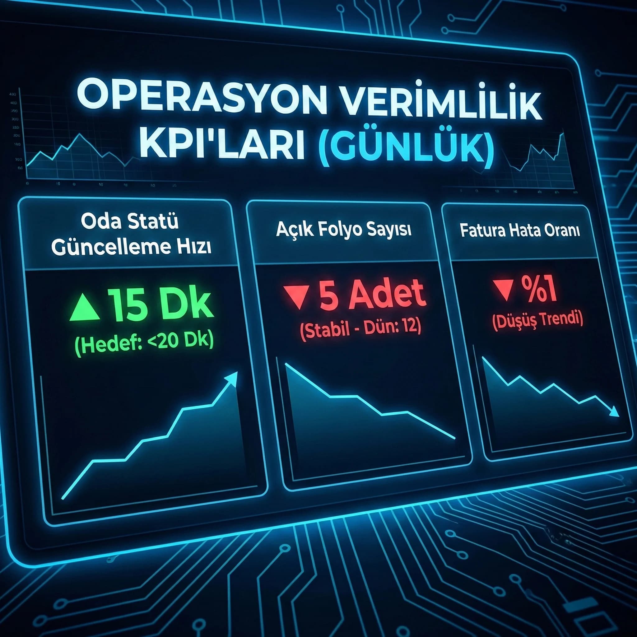 Housekeeping ve faturalama KPI kartı, otel operasyon verimlilik bağlamı