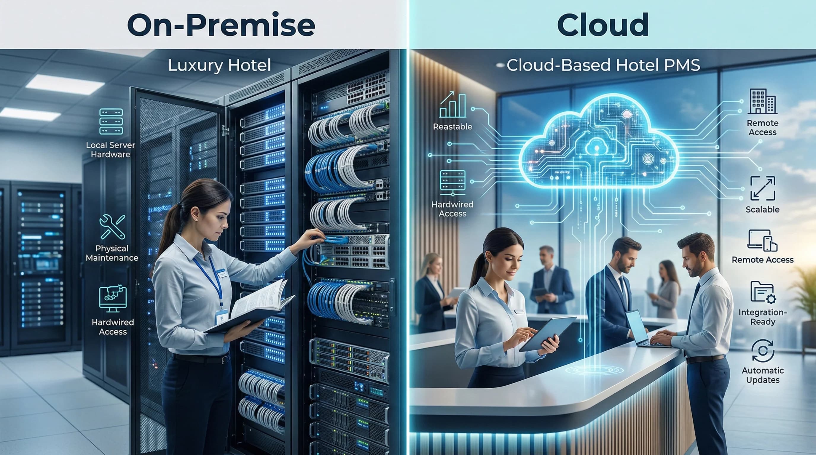 Cloud ve on-premise PMS seçenekleri, otel operasyon ve entegrasyon bağlamı