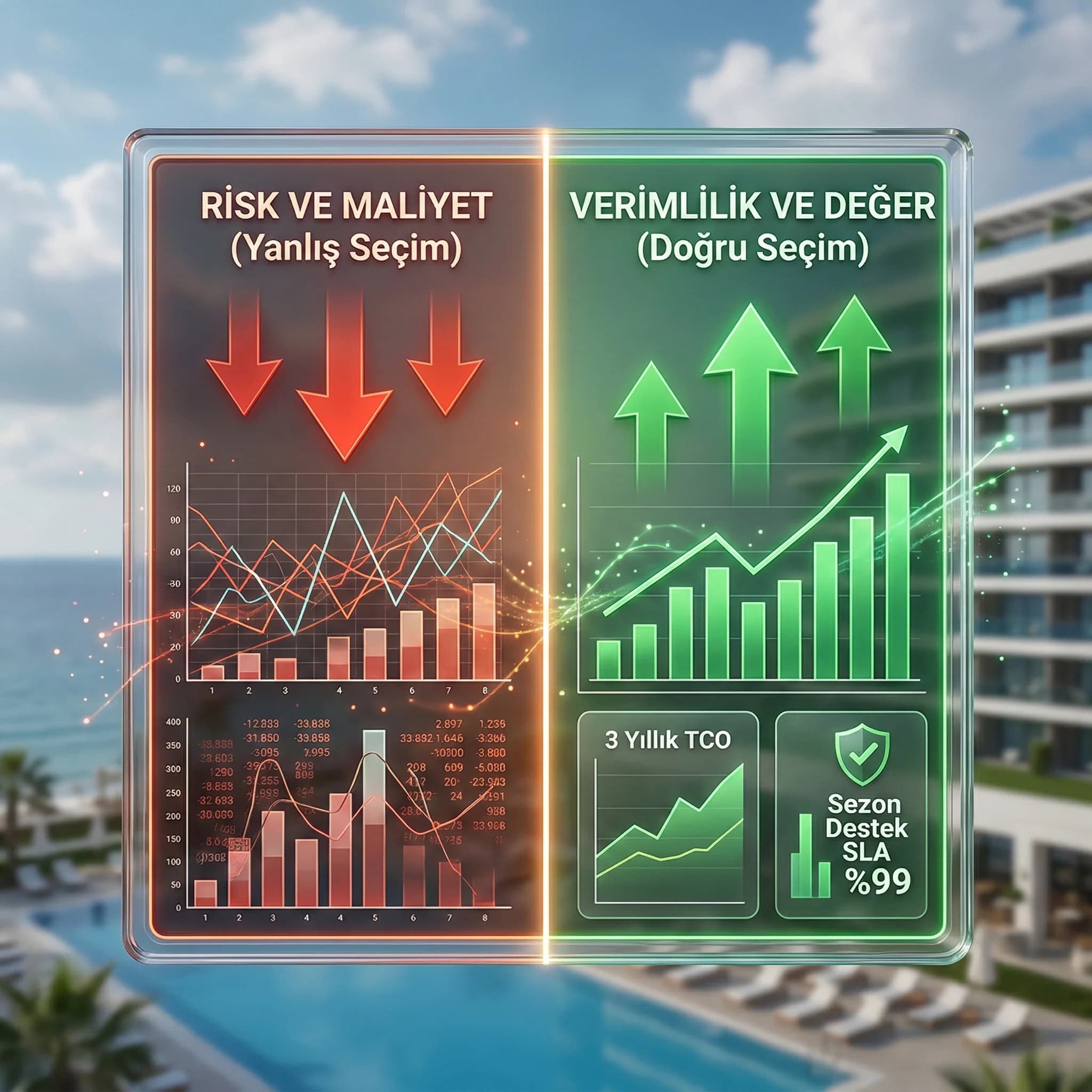 TCO ve destek KPI kartı, üç yıl maliyet ve risk görünümü