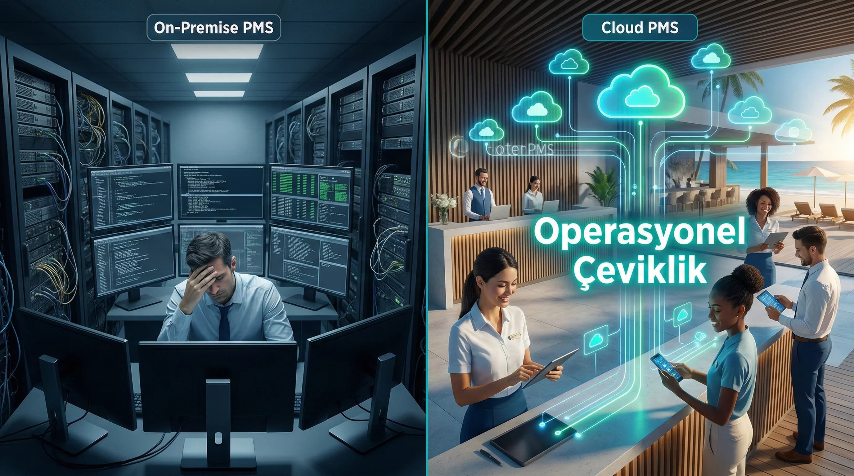 Bulut ve on-premise PMS karşılaştırma bağlamı, otel operasyon çevikliği
