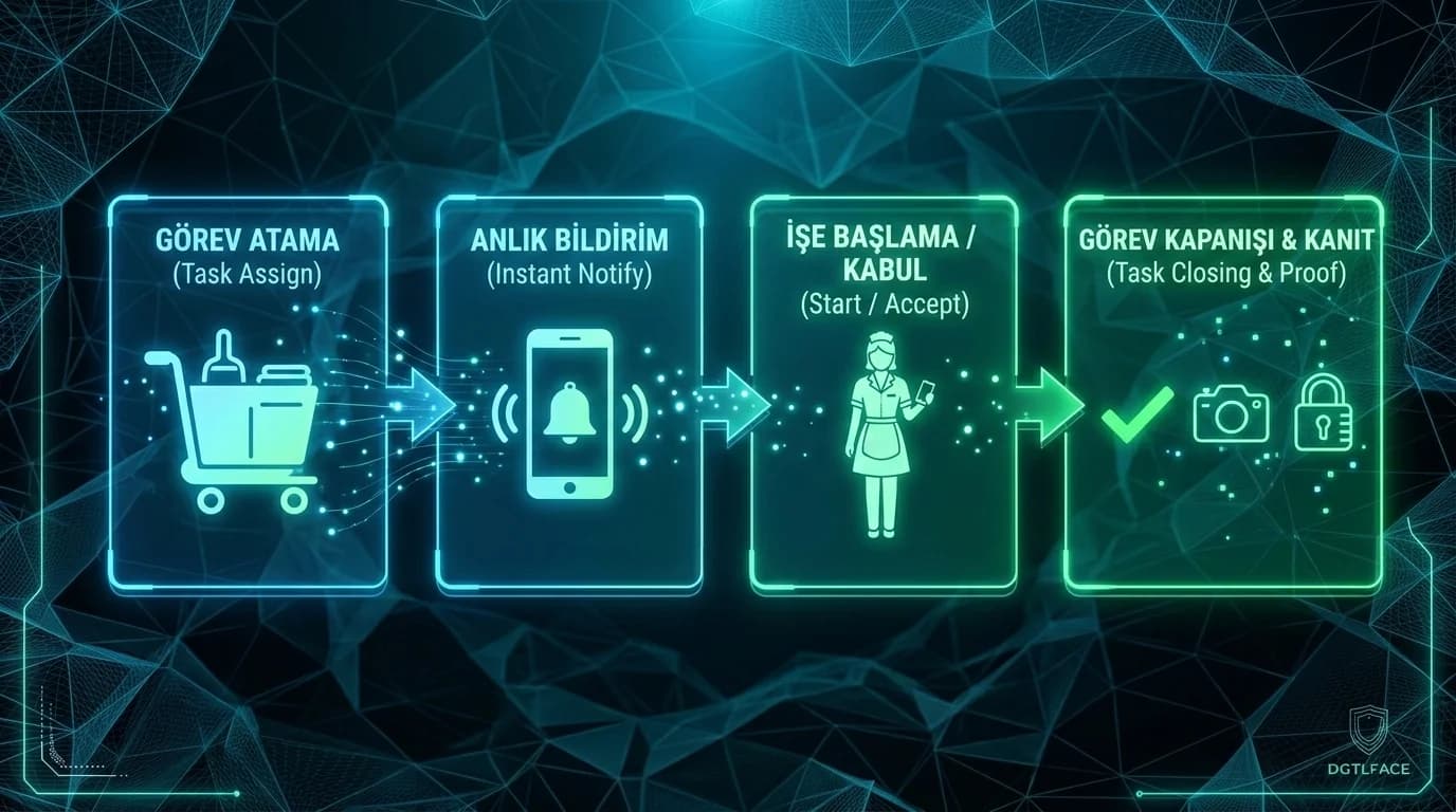 Mobil PMS kullanım senaryoları ve SOP deliverables, otel saha ekip yönetimi bağlamı
