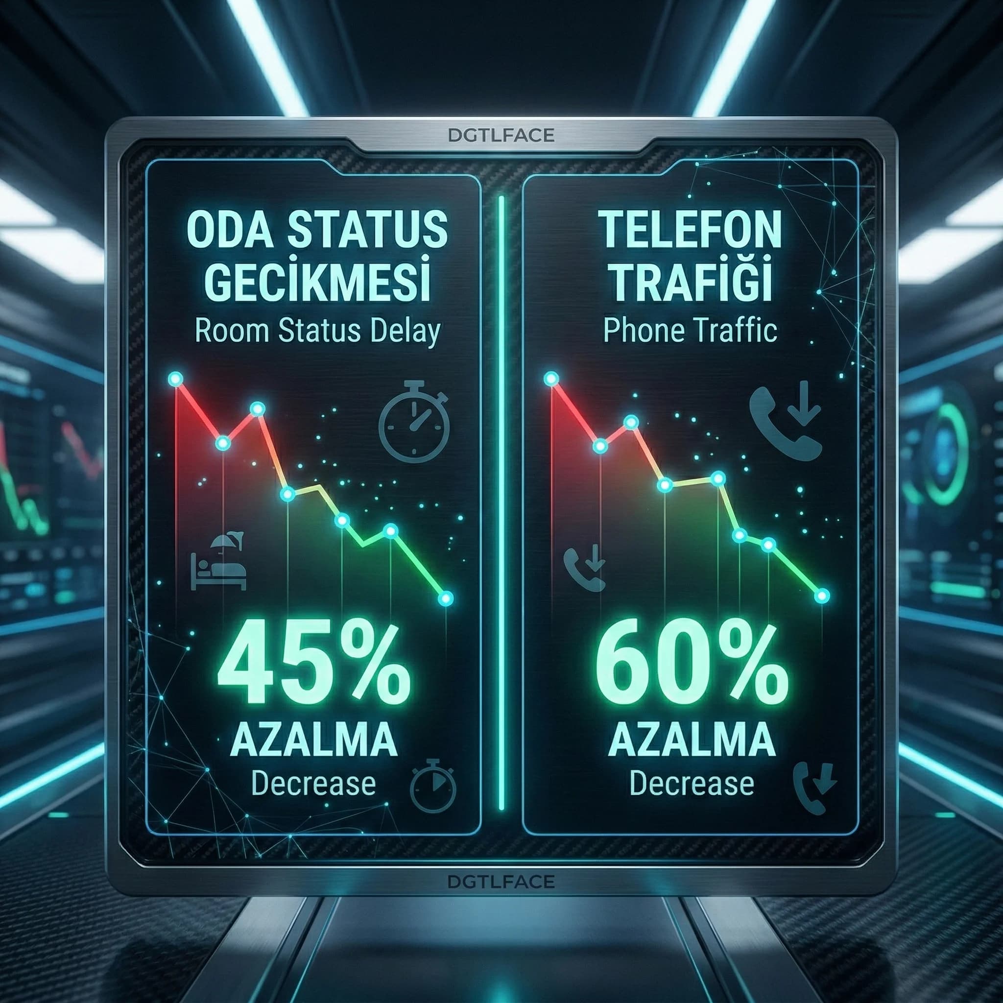 Oda status gecikmesi ve telefon trafiği KPI kartı, resort operasyon hız bağlamı