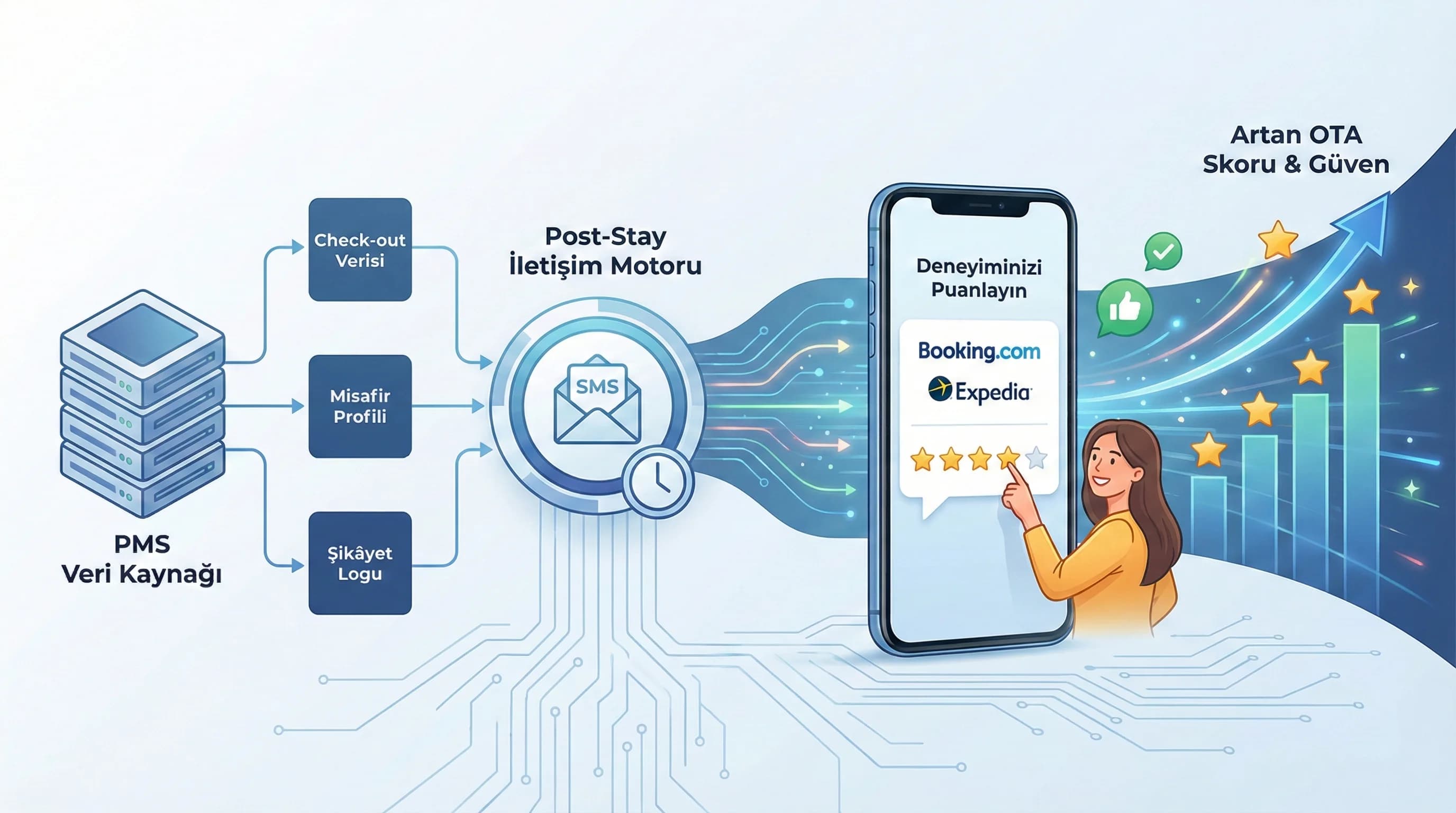 Dönüşüm iptal skor fiyat ilişki görseli, Booking Expedia görünürlük