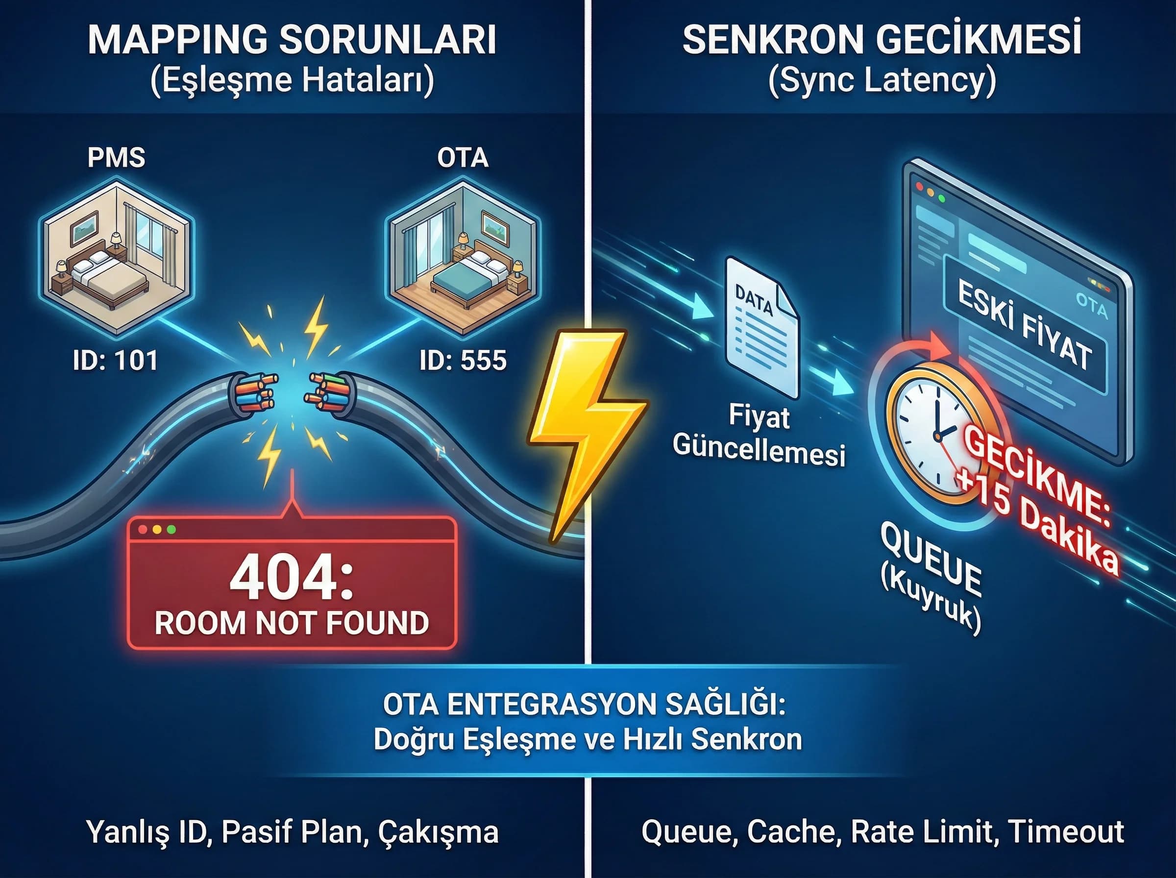 Mapping ve senkron sorunları geçiş görseli, OTA entegrasyon sağlığı