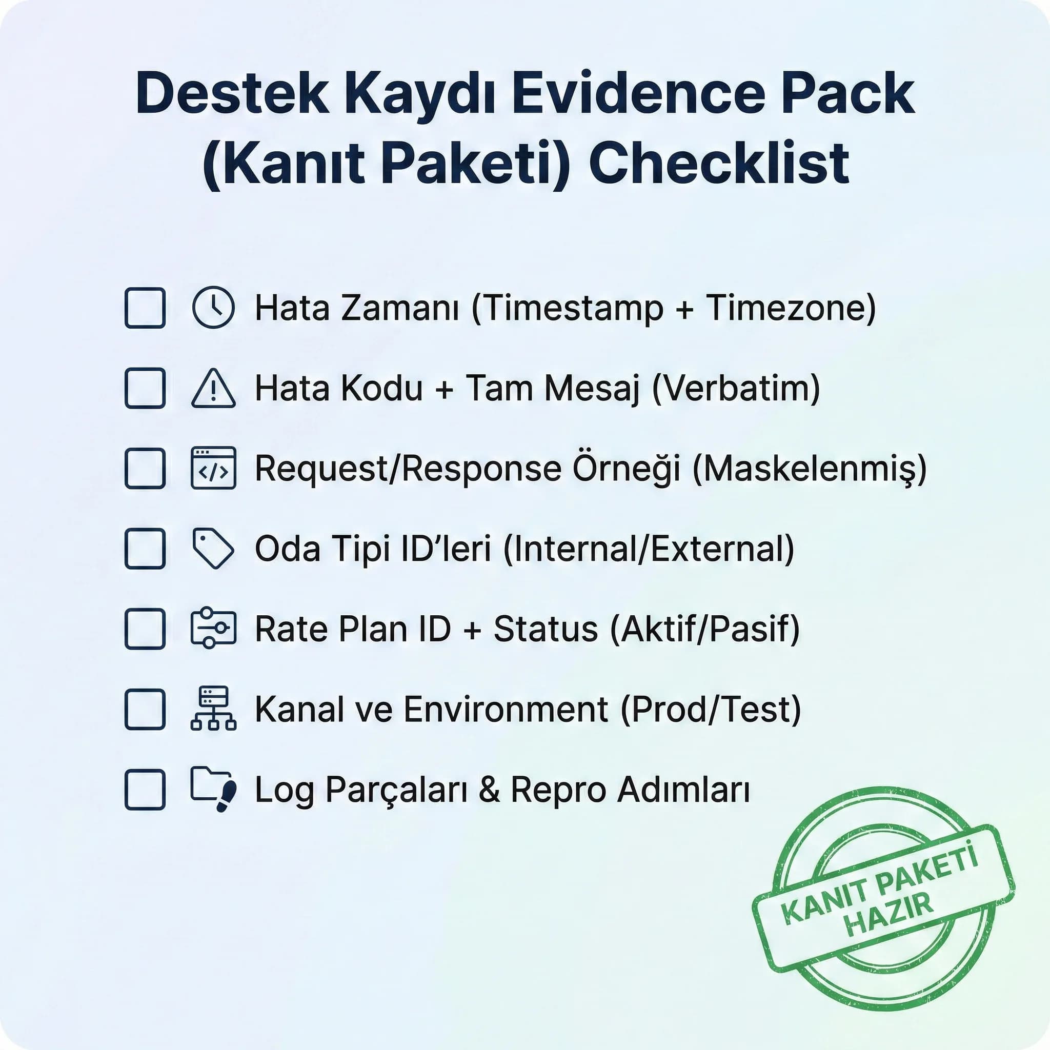 Troubleshooting rehber çıktıları, karar ağacı ve checklist deliverables