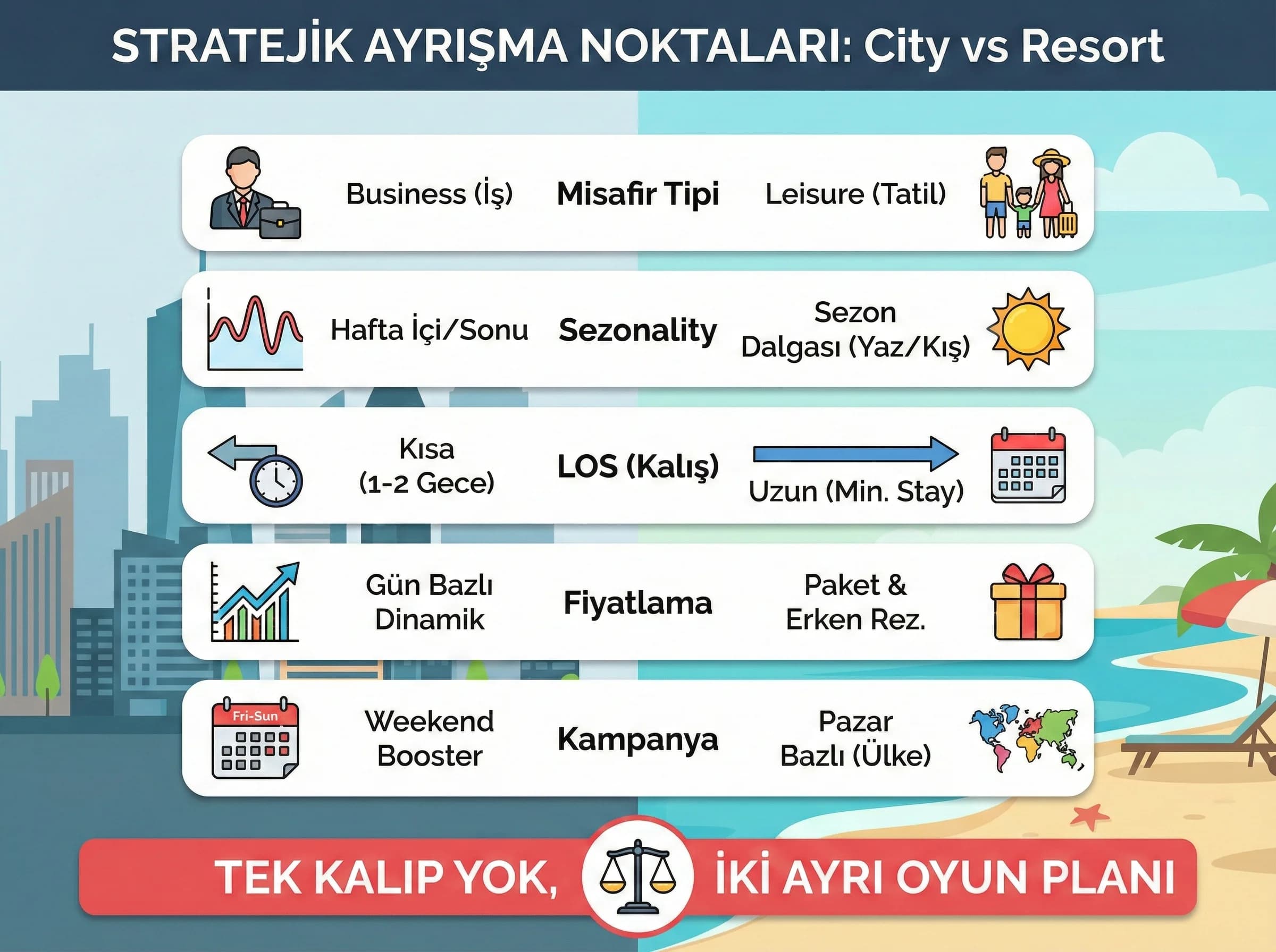 City vs resort ayrışma başlıkları görseli, strateji çerçevesi