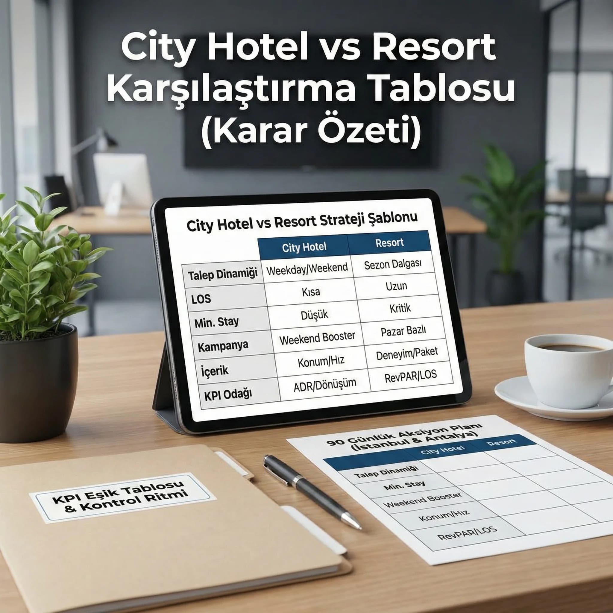 City ve resort için 90 günlük OTA aksiyon planı checklist kartı