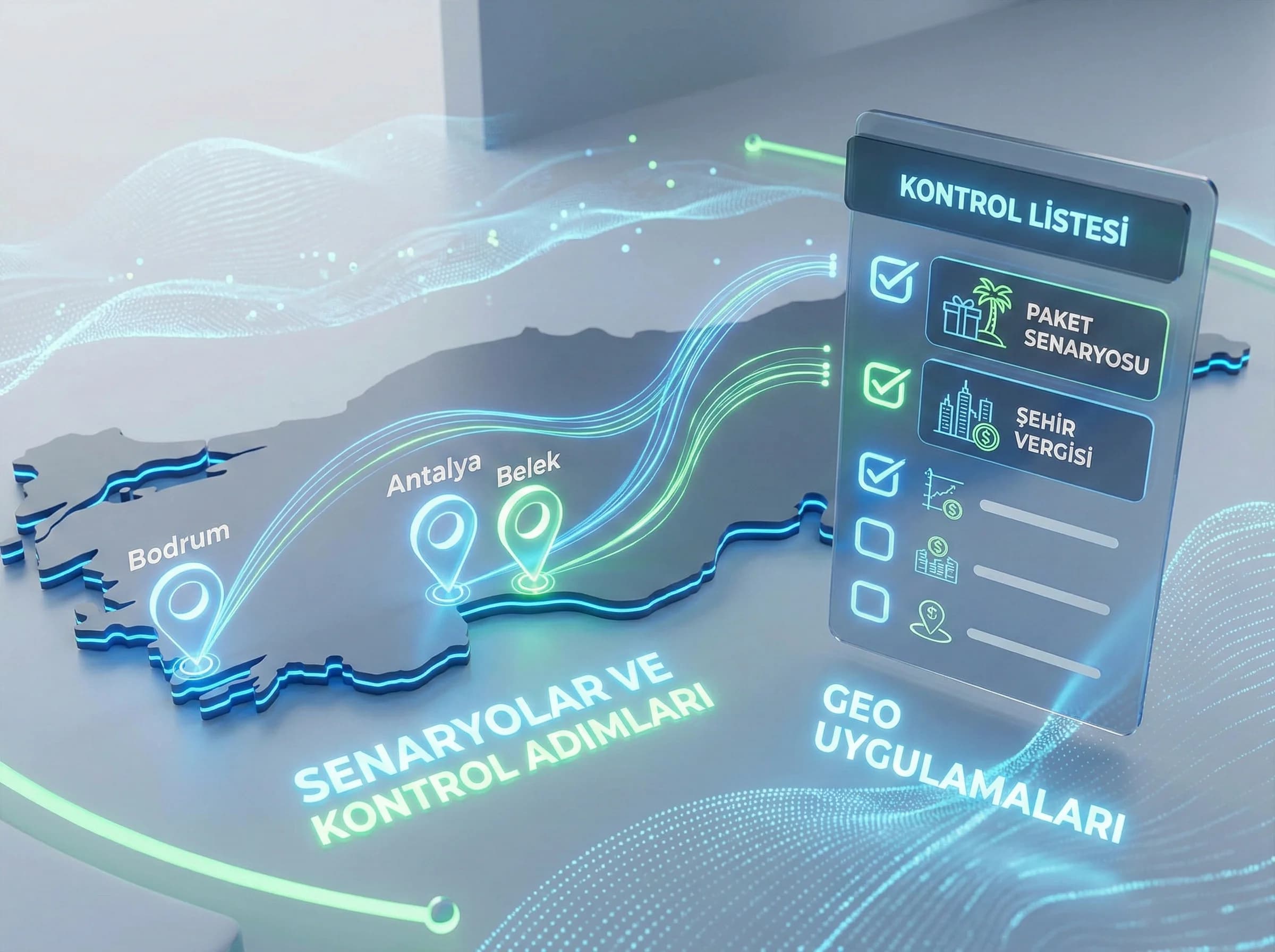 GEO senaryolar ve kontrol adımları görseli, turizm bölgeleri örnekleri