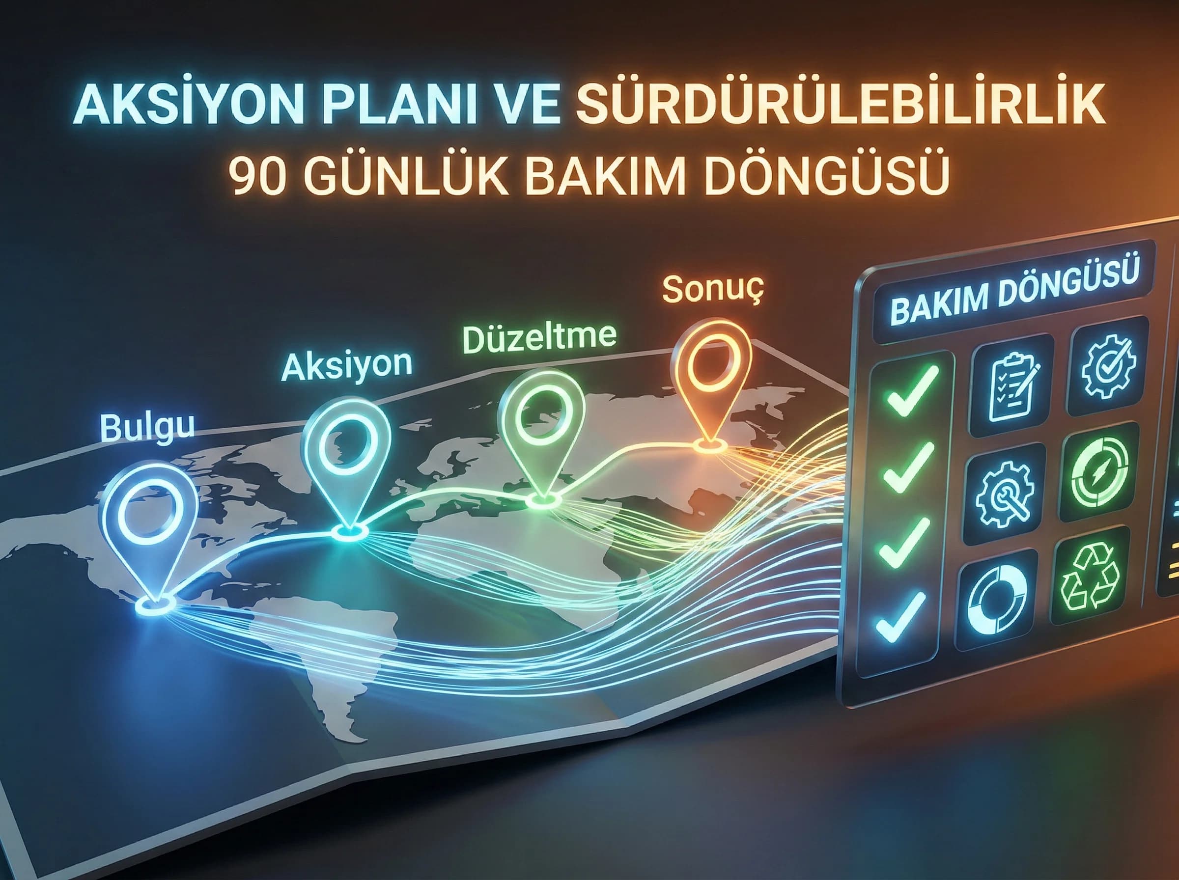Aksiyon planı ve sürdürülebilirlik görseli, 90 günlük bakım döngüsü