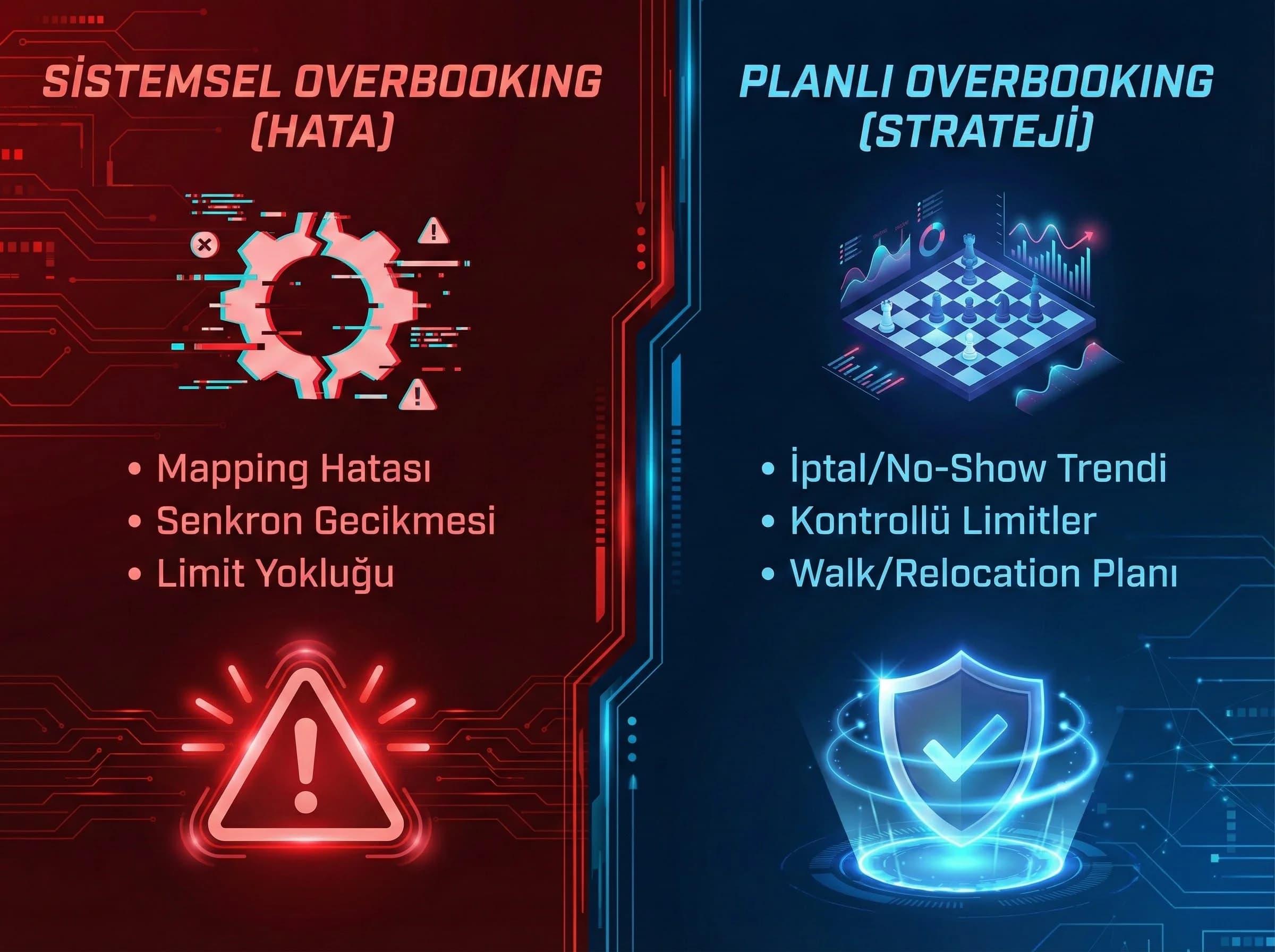 Sistemsel ve planlı overbooking ayrımını gösteren bölüm görseli