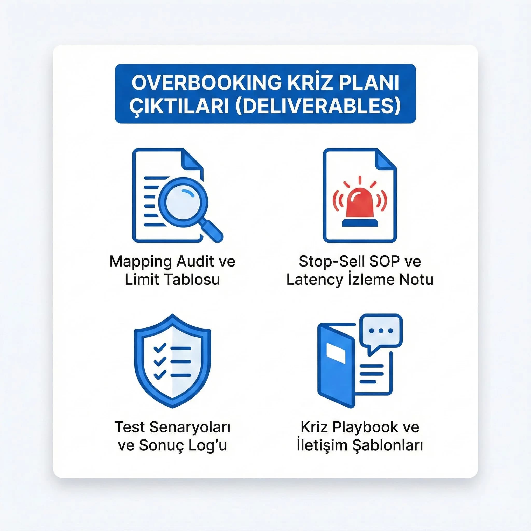 Overbooking kriz planı deliverables kartı, prosedür ve şablonlar