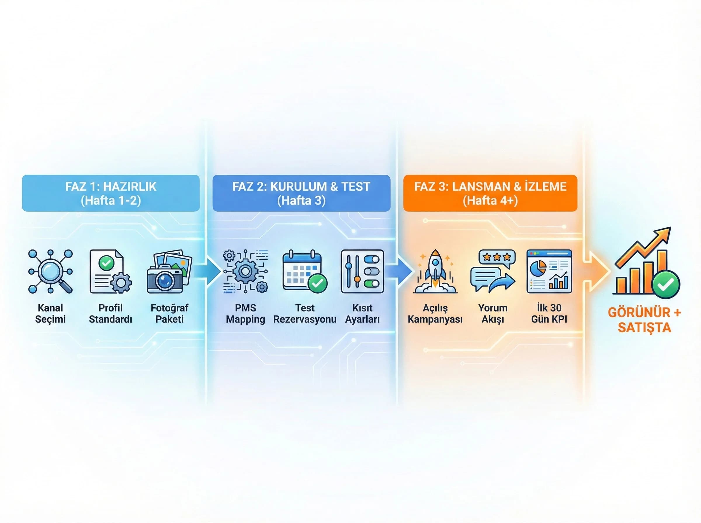 Lansman adımlarını ayıran bölüm görseli, yeni otel açılış süreci