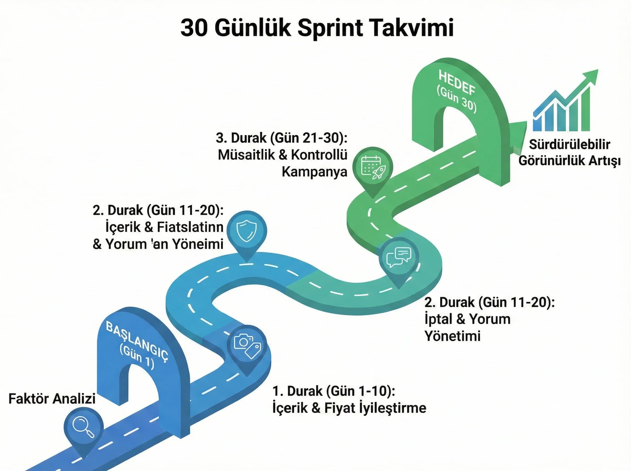 30 günlük aksiyon planı geçiş görseli, OTA görünürlük geliştirme
