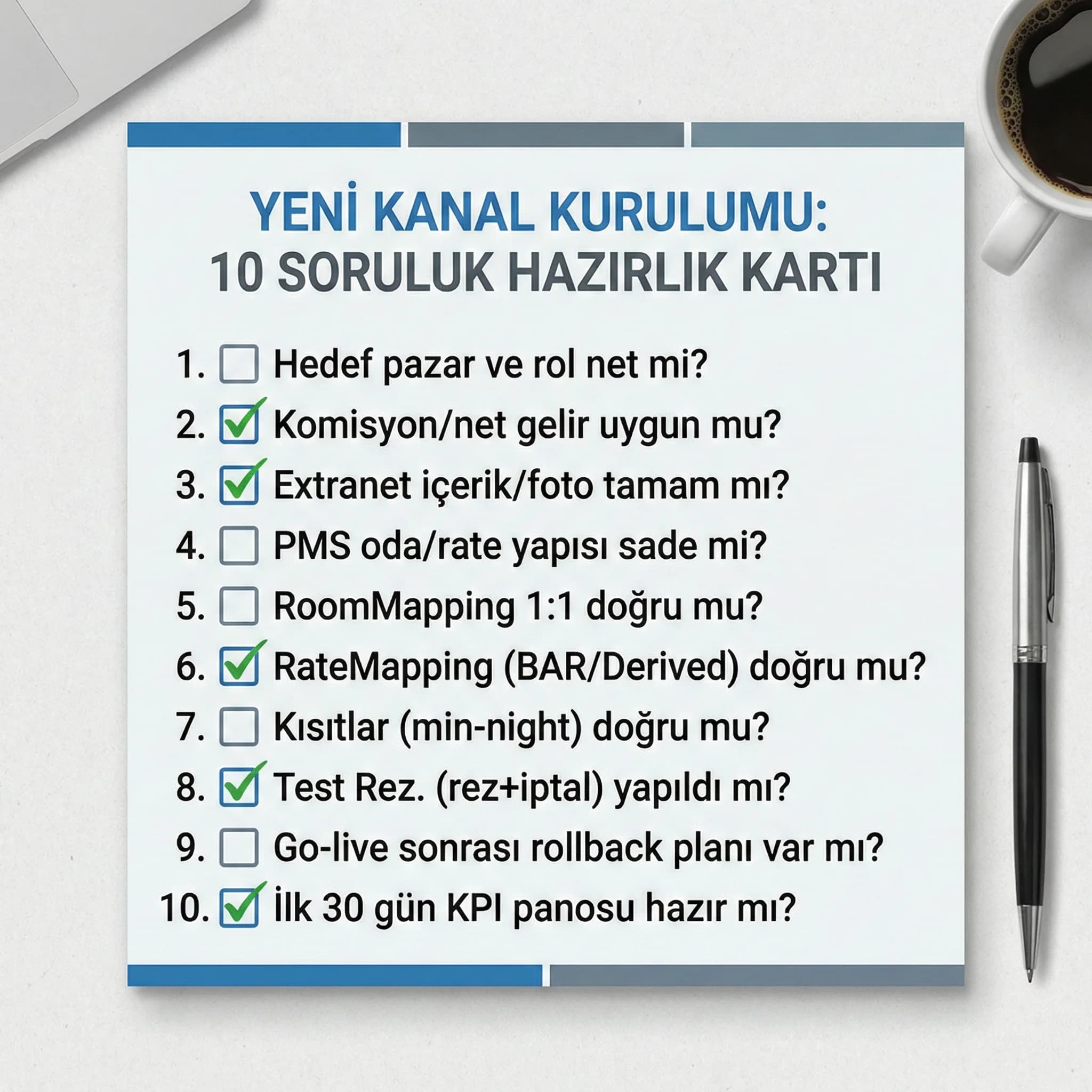  Yeni kanal kurulumu için 10 soruluk checklist kartı