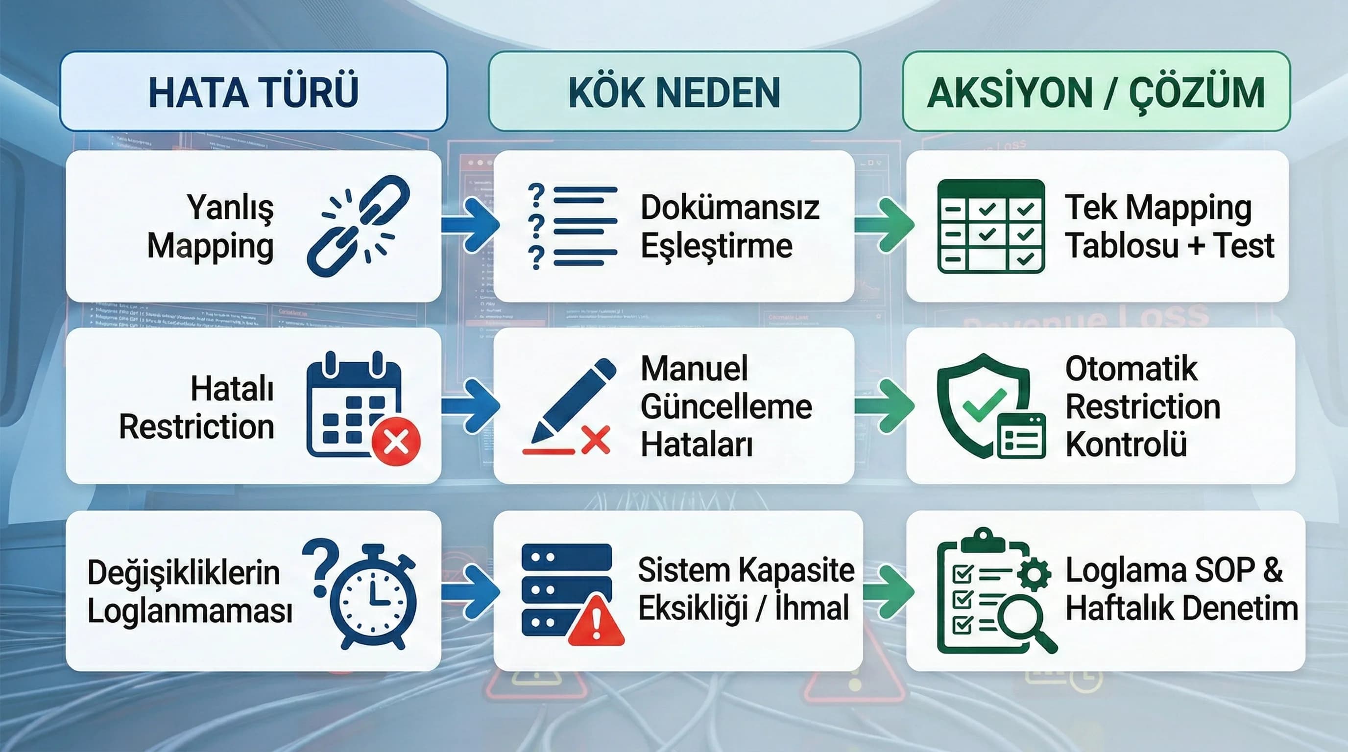 Hata sebep çözüm ilişkisini gösteren operasyon diyagramı