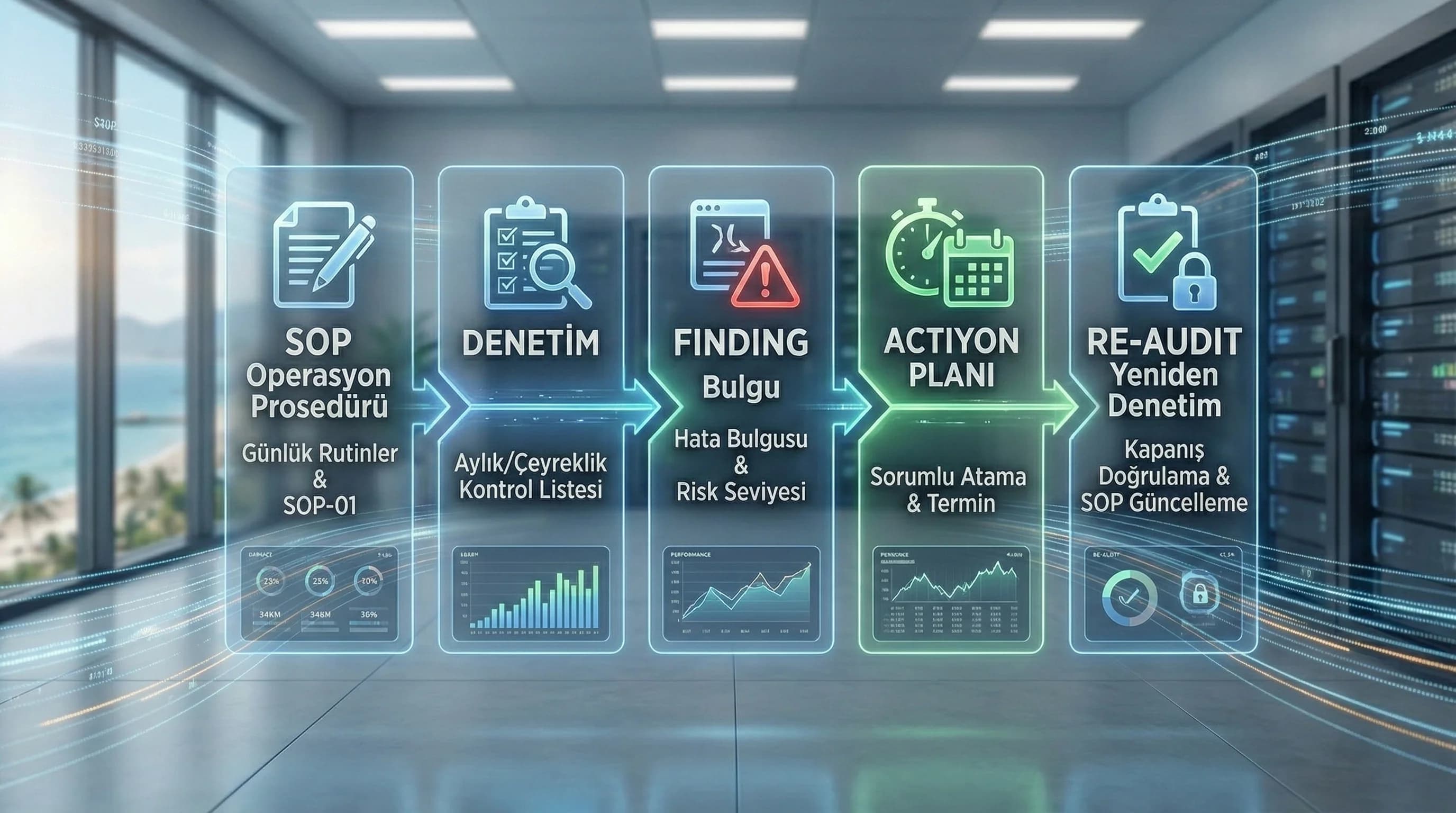 SOP audit bulgu aksiyon planı döngüsünü özetleyen context görseli