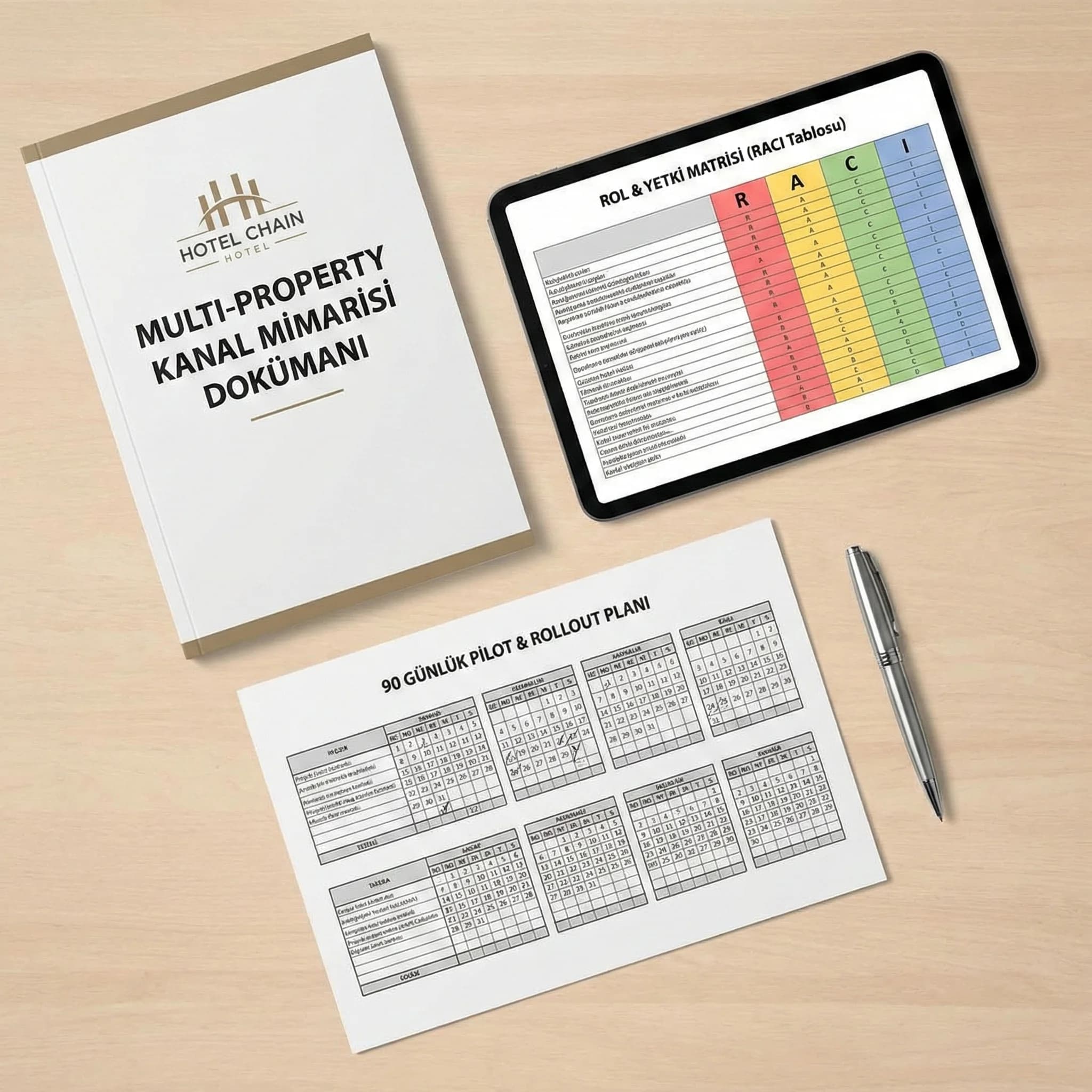 Rol matrisi ve rollout planı gibi zincir otel deliverable’larını gösteren proof kartı