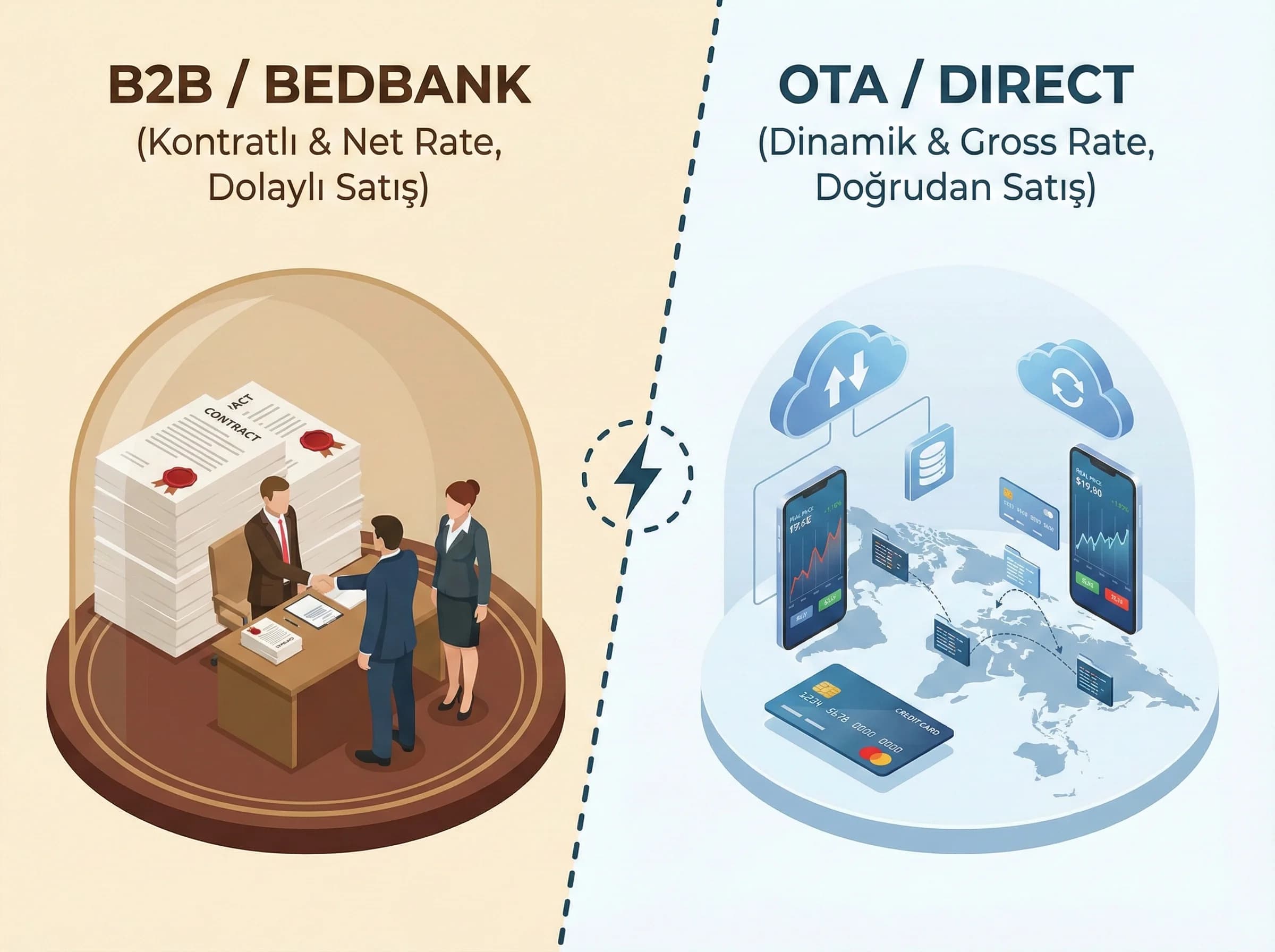 B2B ve OTA kanallarının farklarını ayıran bölüm görseli