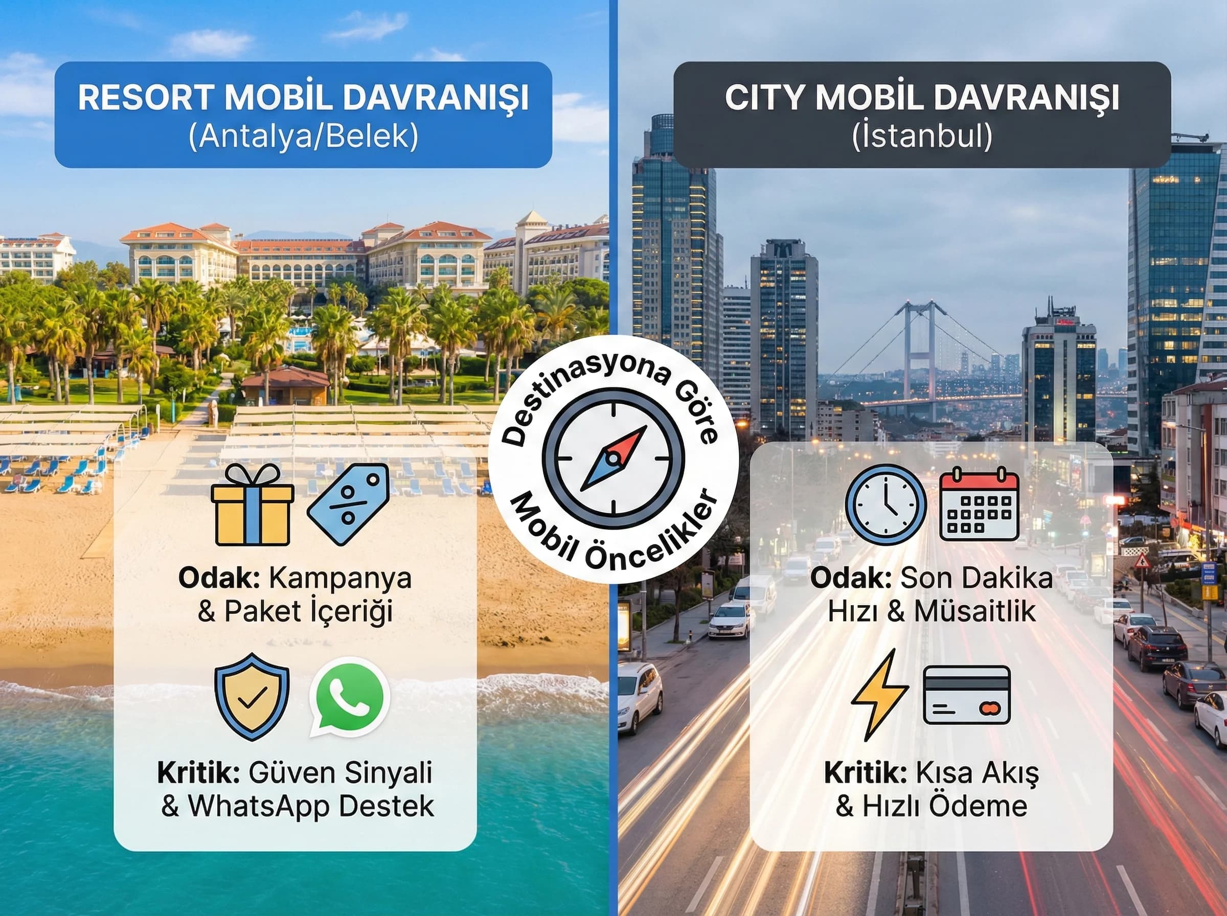 Resort ve city mobil KPI farkları, destinasyona göre mobil önceliklendirme