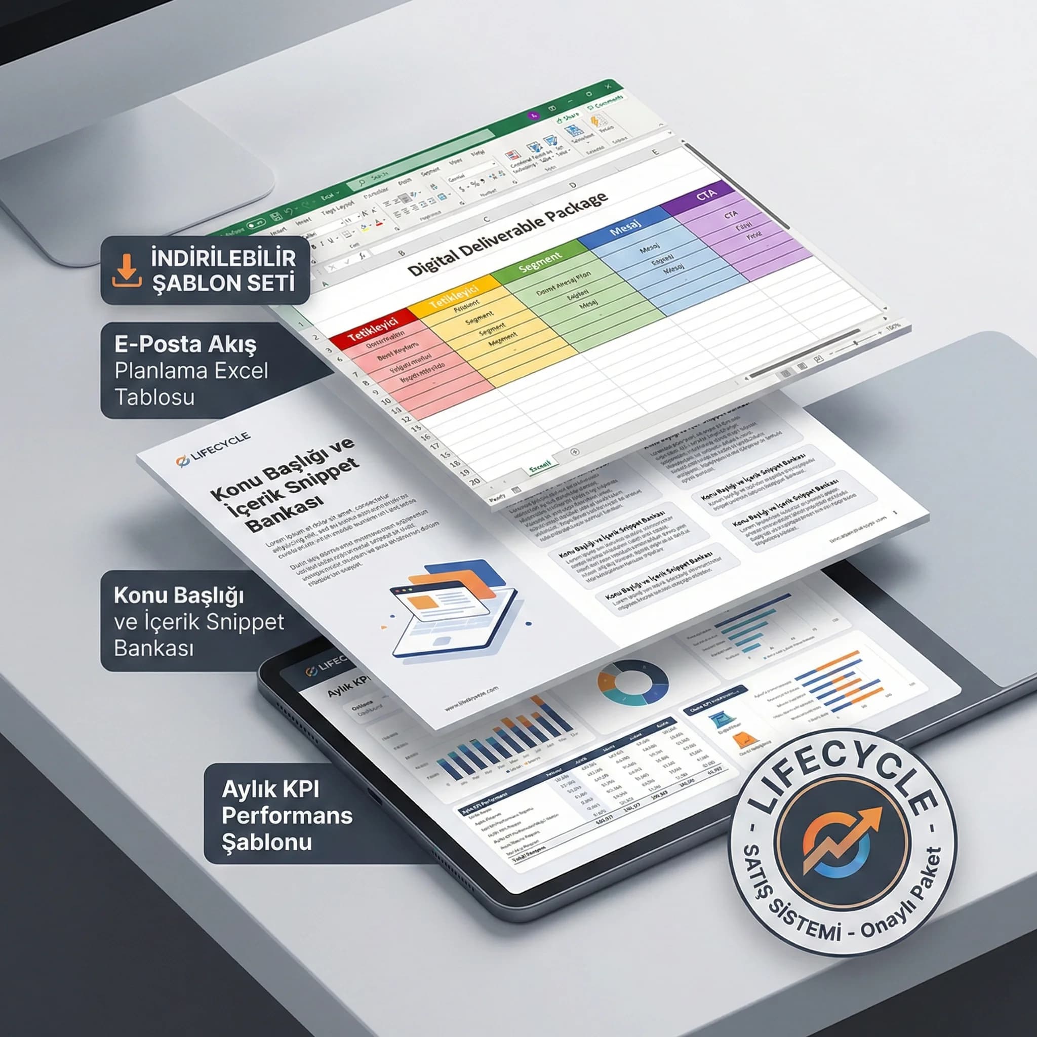 E-posta akış şablonları ve KPI panel teslimatları, lifecycle satış sistemi