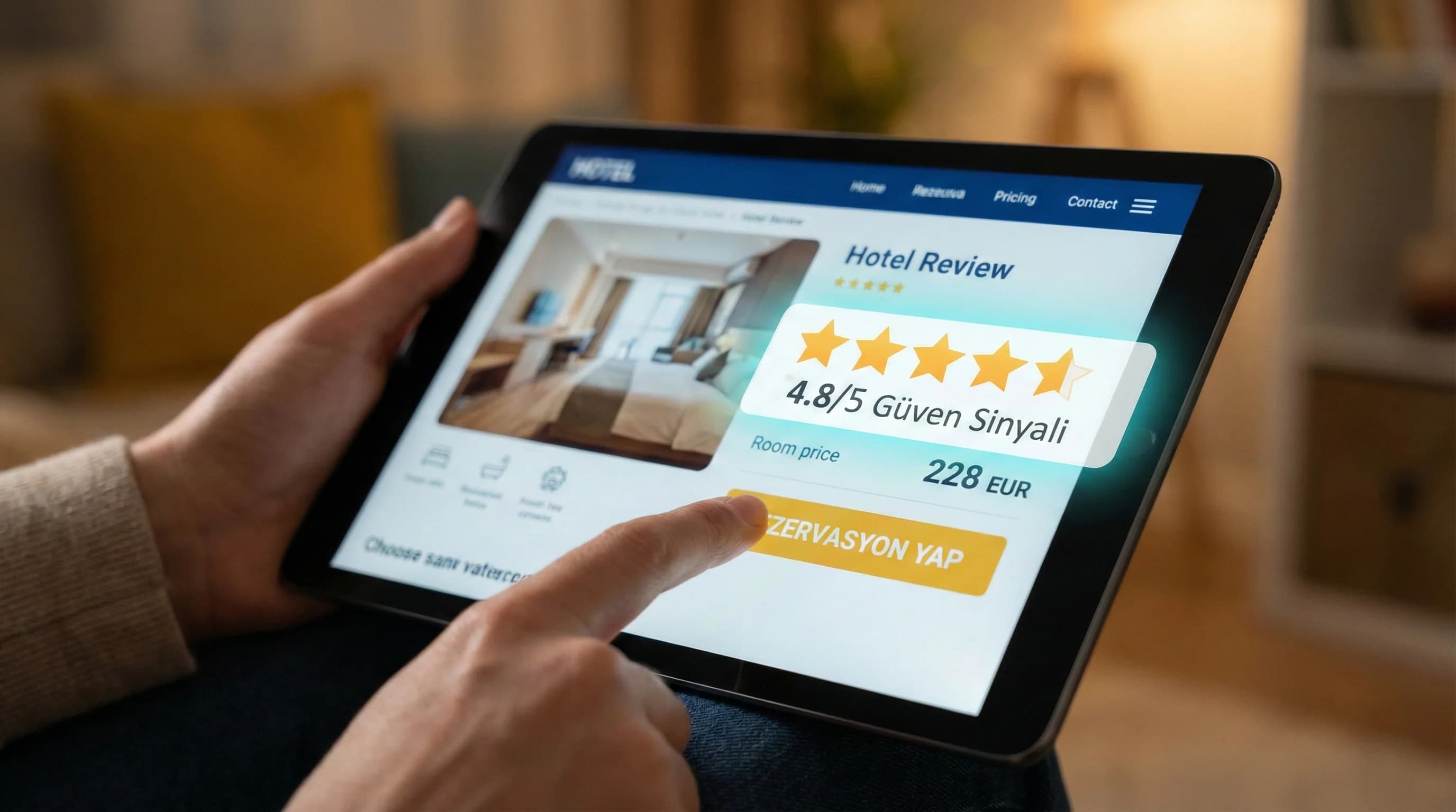 Karar anında review puanı görünürlüğü, otel güven sinyalini güçlendirme