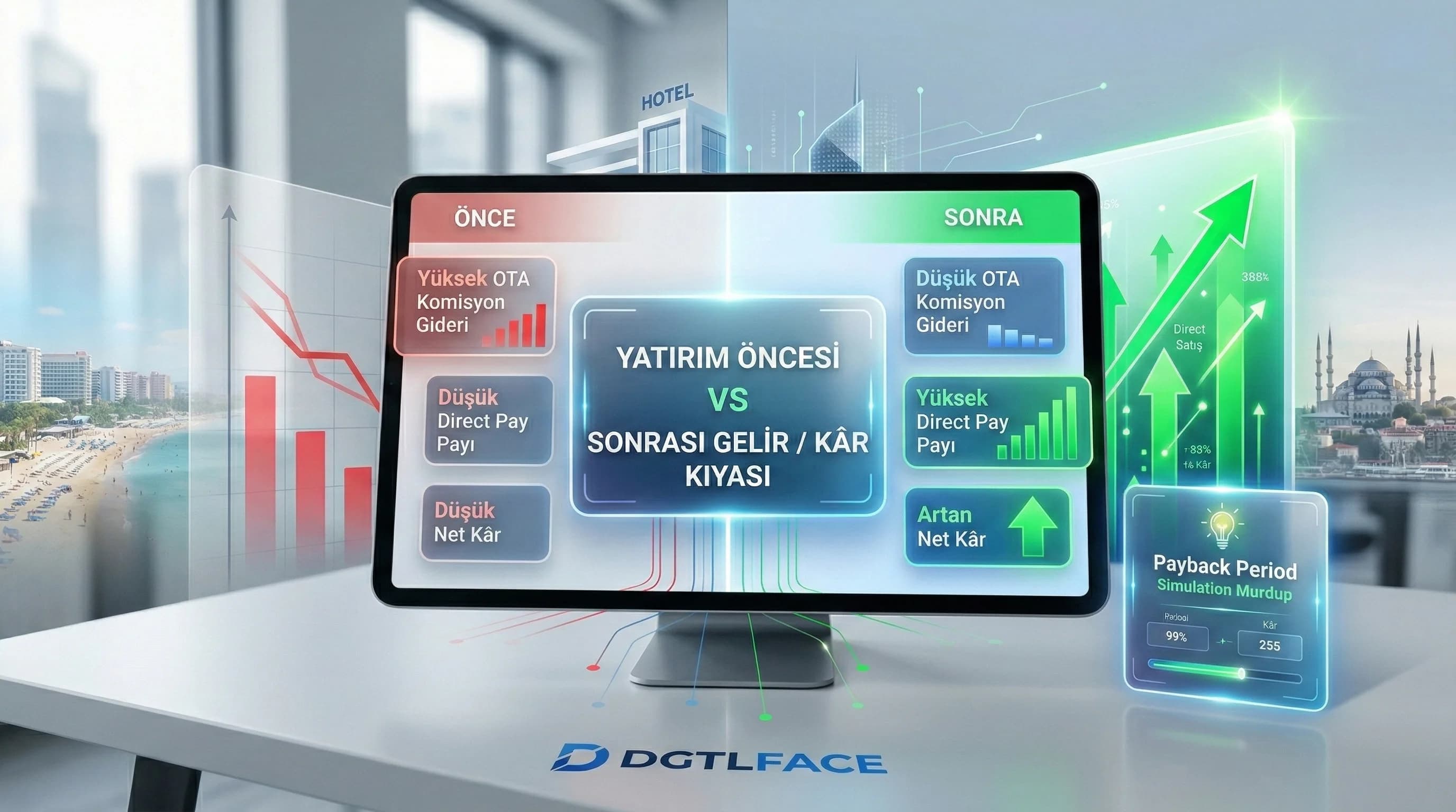 Önce sonrası gelir kâr kıyası, otel yatırım geri dönüş mantığını açıklama