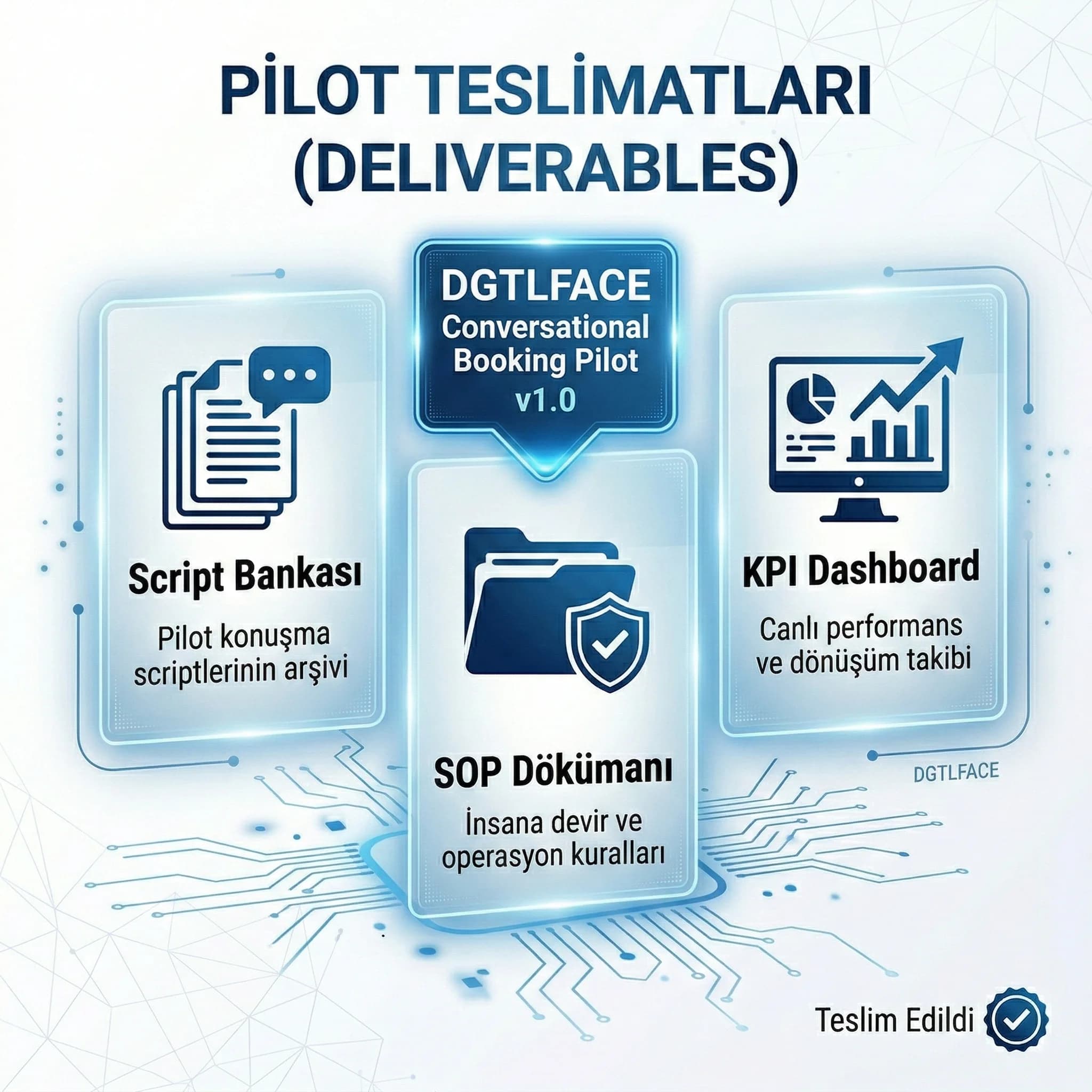 Konuşsal rezervasyon pilot deliverables, script ve dashboard çıktıları