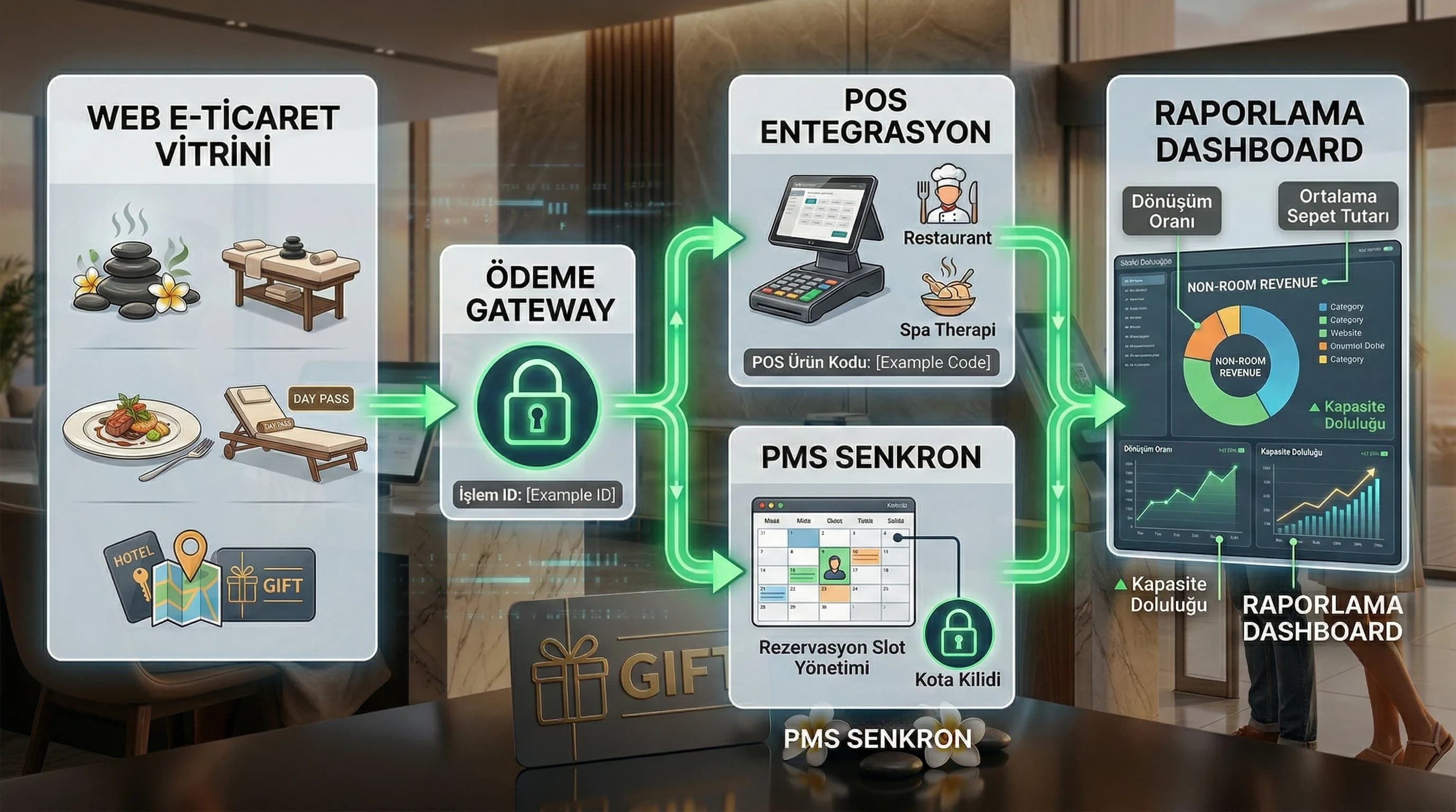 Web ödeme POS entegrasyon akışı, oda dışı gelir takibini kolaylaştırır