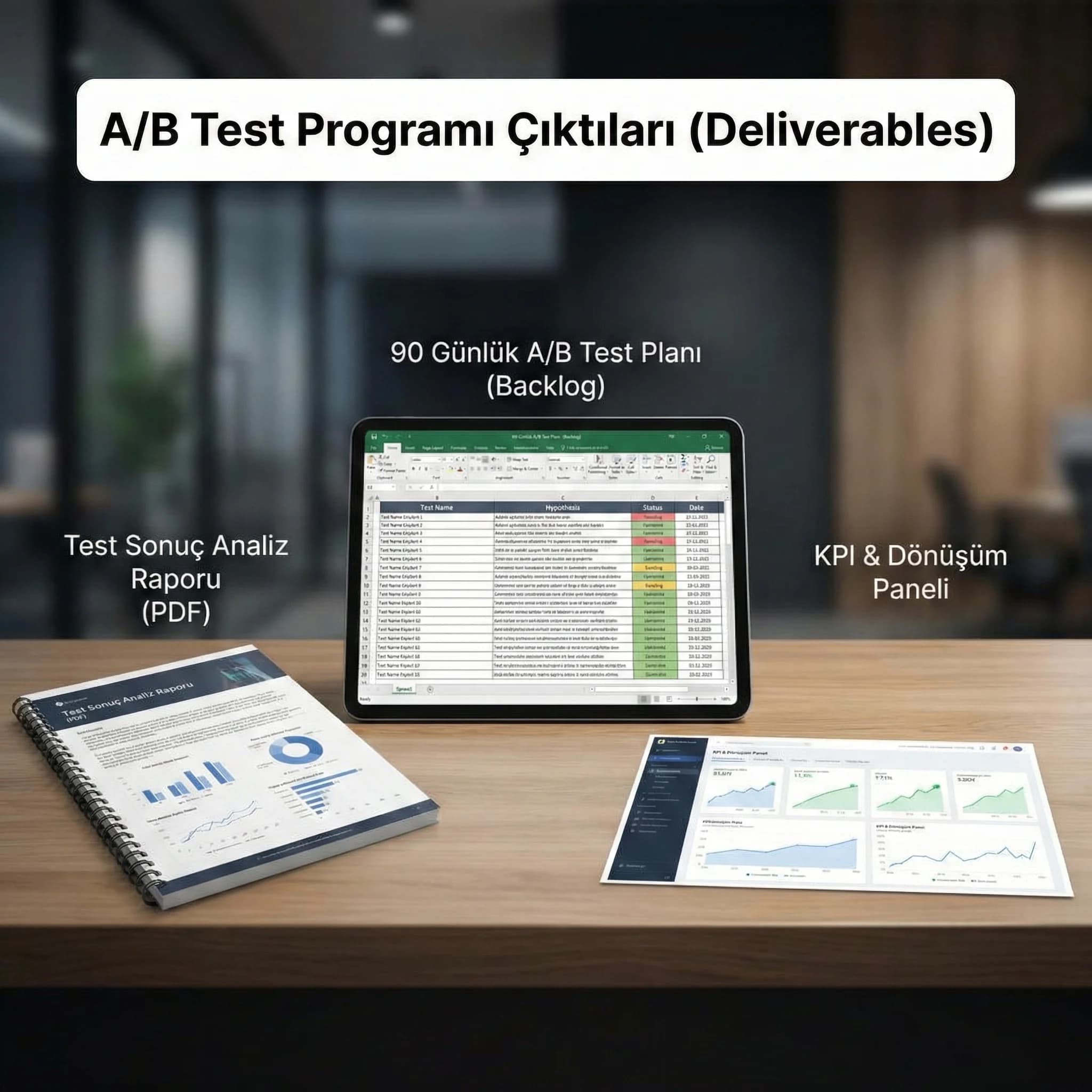 A/B test planı ve rapor teslimatları, otel CRO uygulama çıktıları