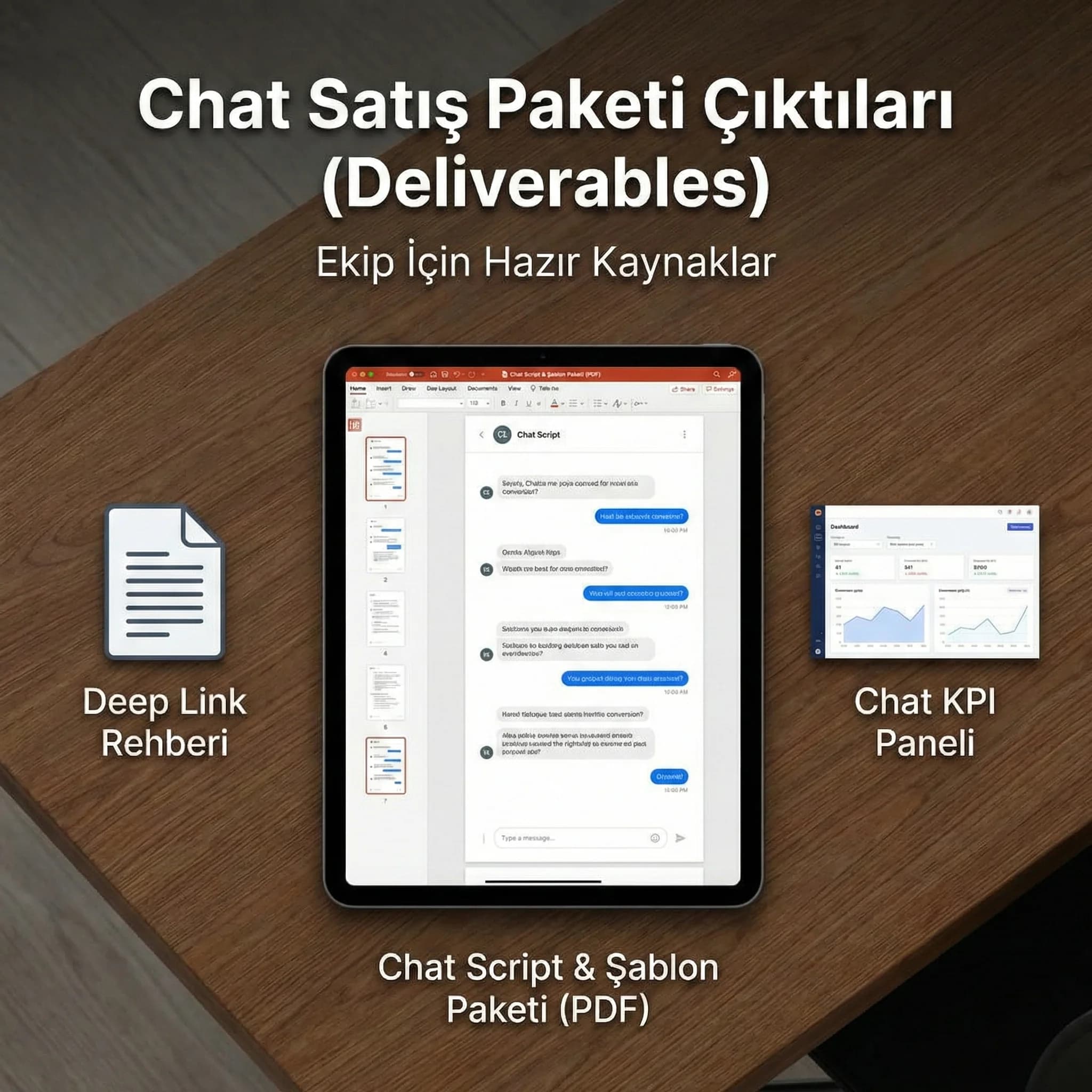 Chat satış paket teslimatları, script ve KPI paneli çıktıları