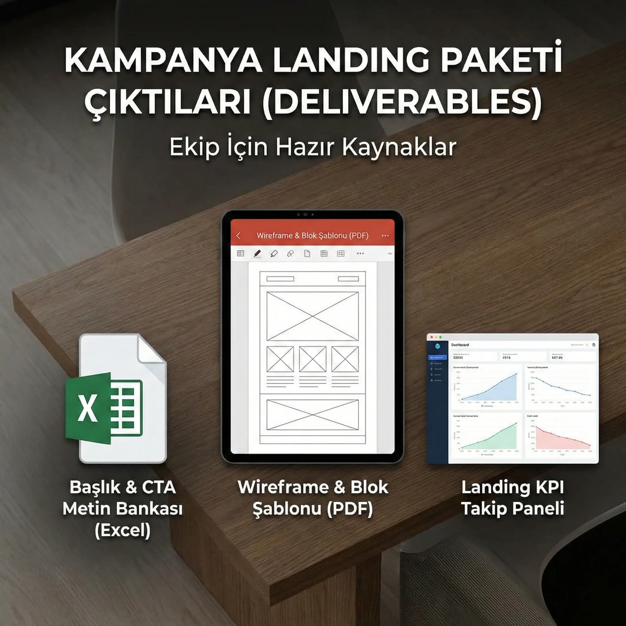 Wireframe ve içerik şablonu teslimatları, landing üretimini hızlandırma