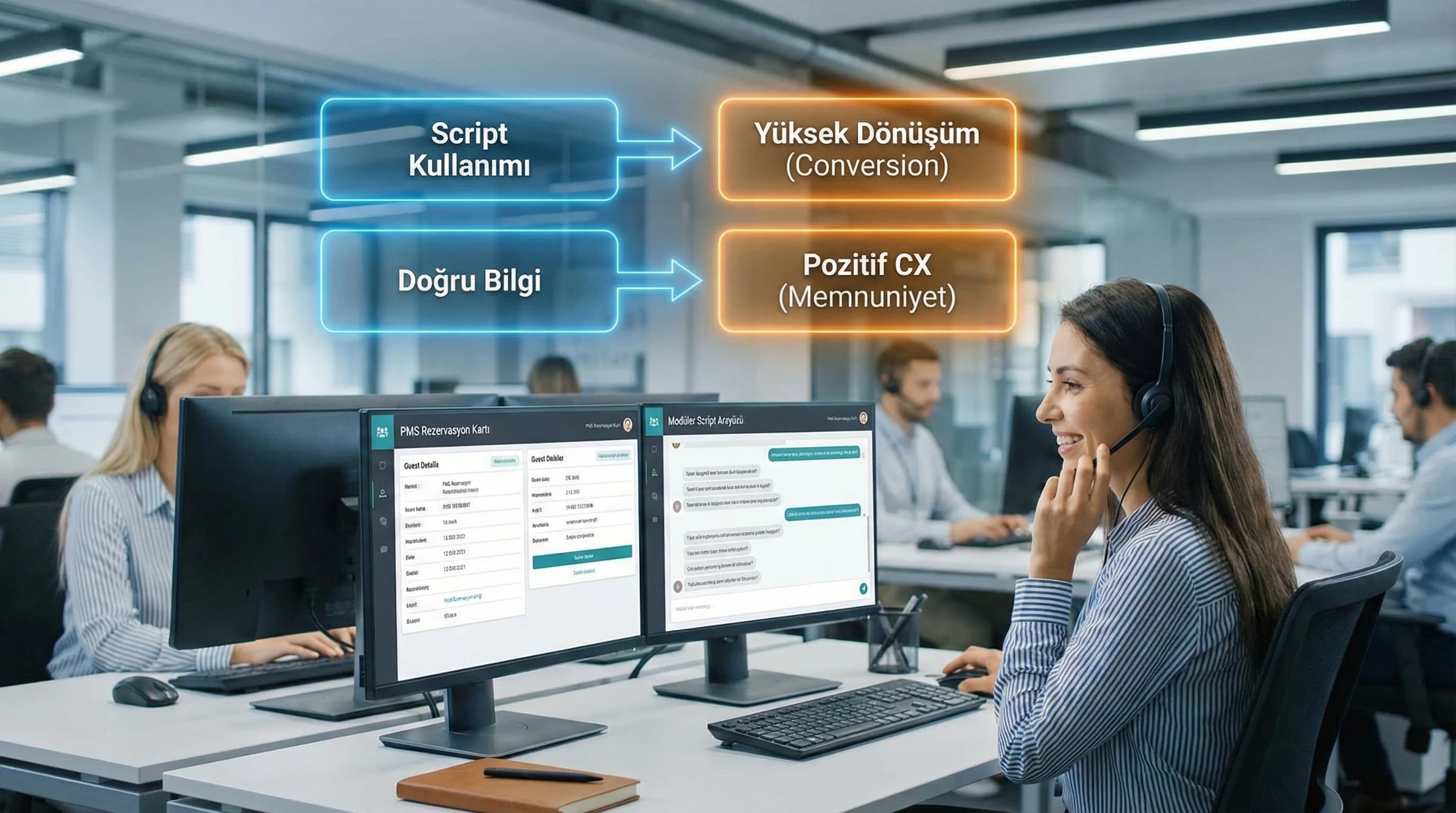 Eğitim modüllerinin dönüşüm ve misafir deneyimine etkisini anlatan otel context görseli