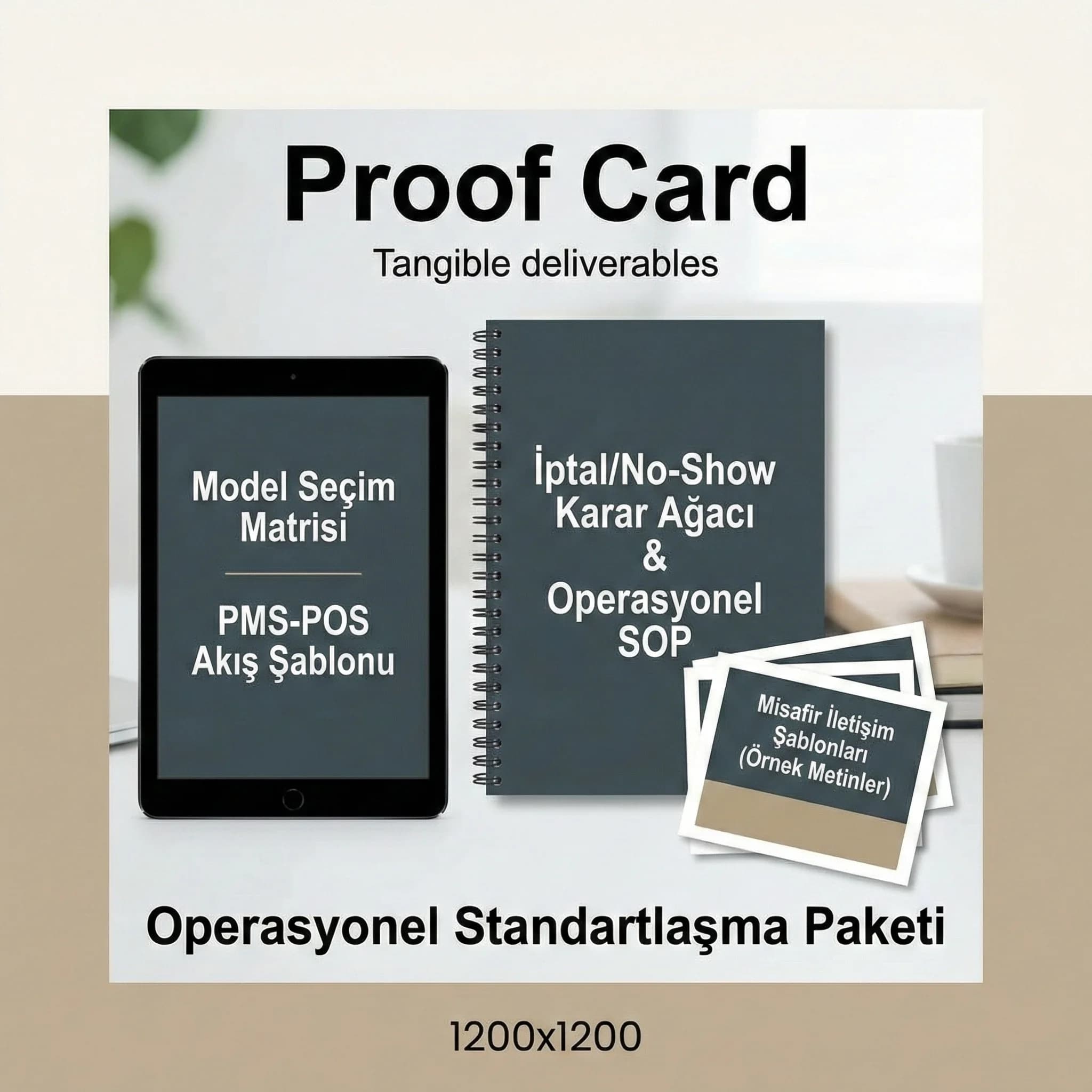 Ödeme akışı şablonları ve politika karar ağacını gösteren otel deliverables kartı
