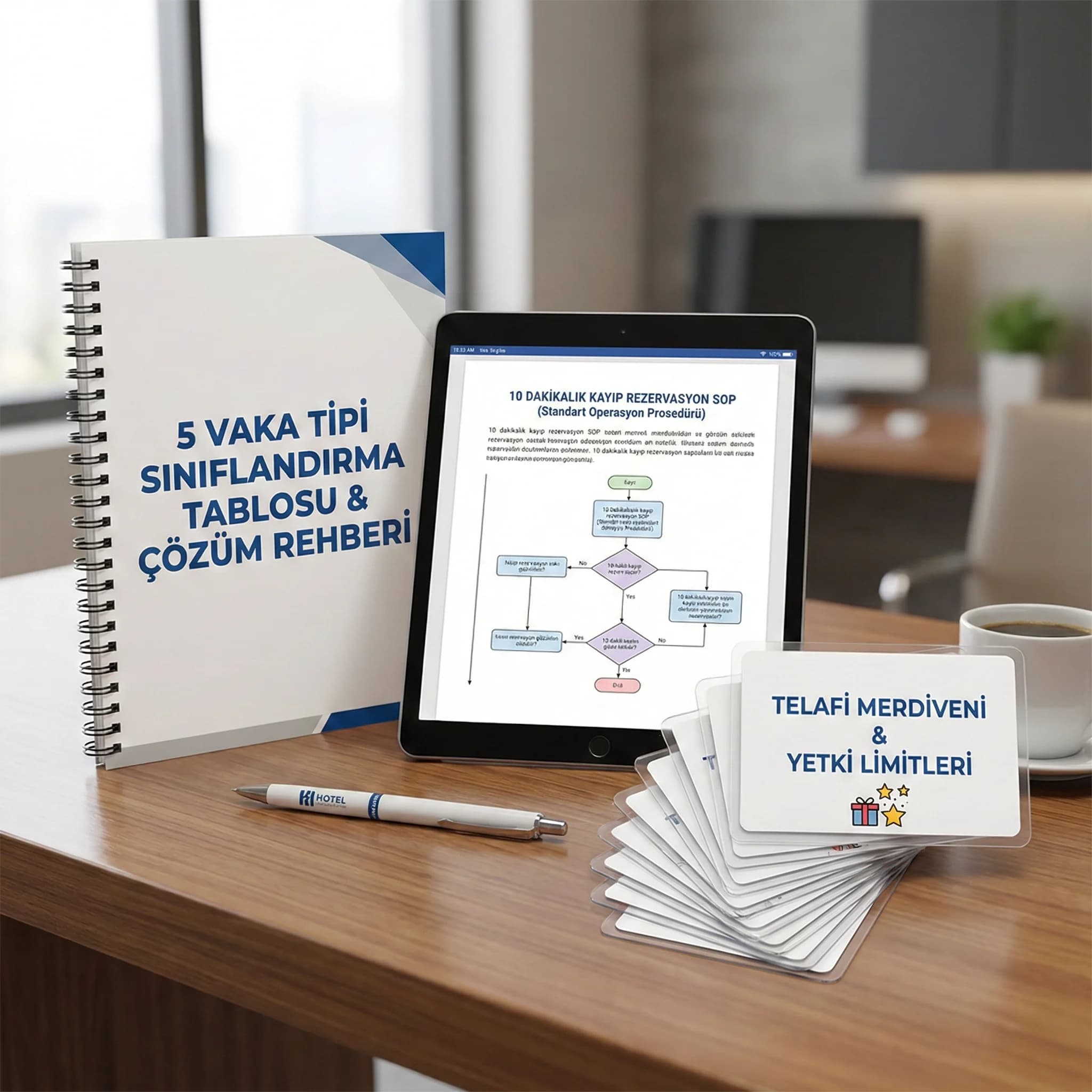 Vaka sınıflandırma tablo ve telafi şablonlarını gösteren otel deliverables kartı
