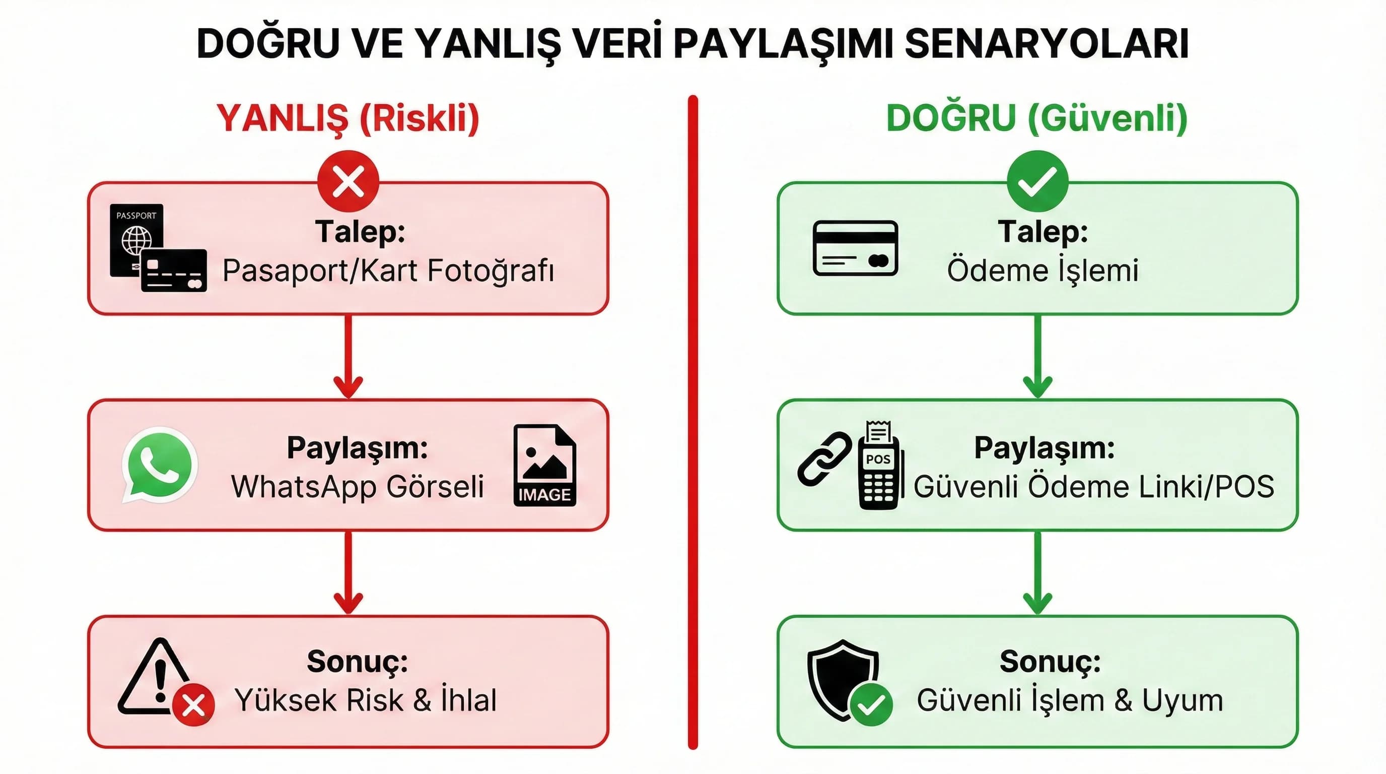 Doğru ve yanlış bilgi paylaşımı senaryolarını özetleyen otel şeması